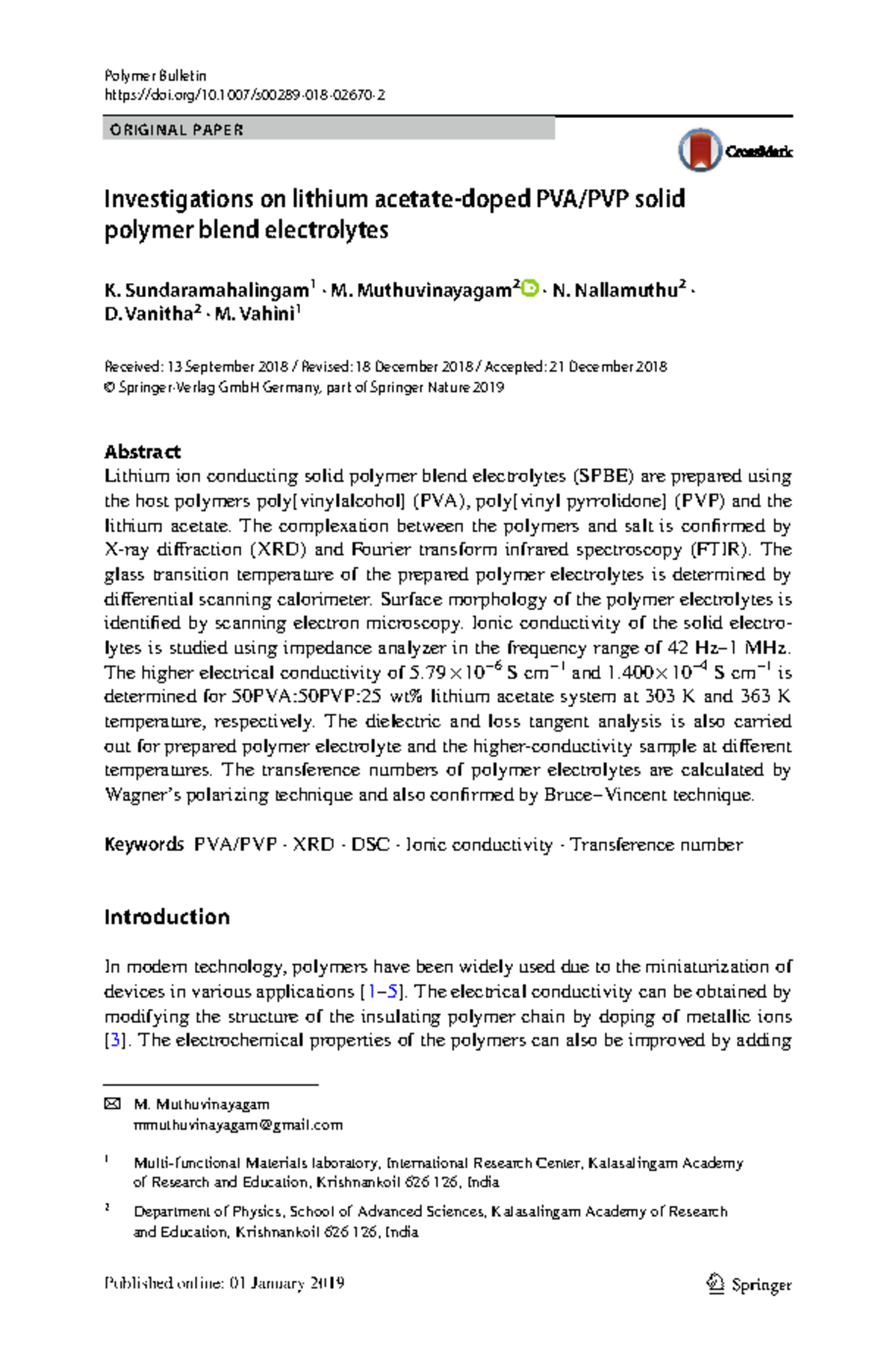 Science Of Battery - Vol.:(0123456789) Doi 10.1007 S00289-018-02670 