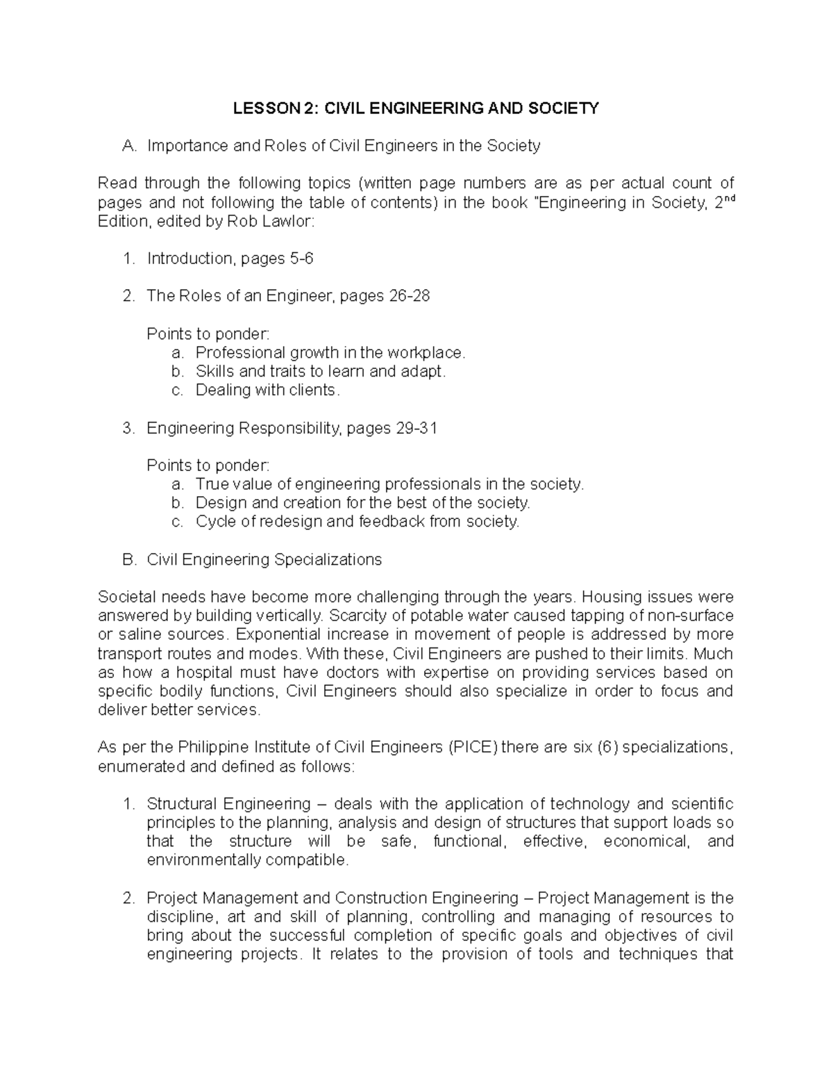 Lesson 2 Civil Engineering AND Society 1234455614 - LESSON 2: CIVIL ...