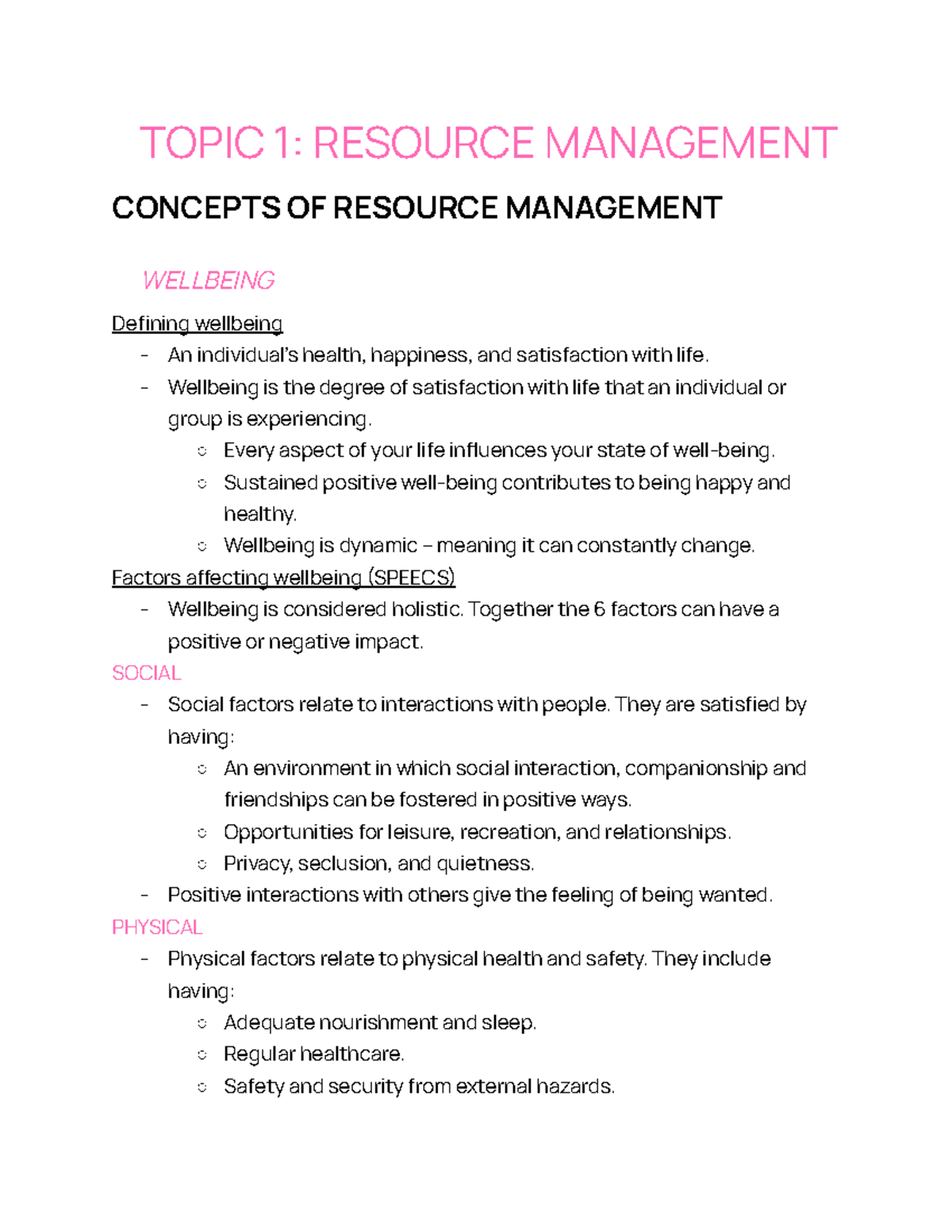 YR 11 FULL CAFS Notes - TOPIC 1: RESOURCE MANAGEMENT CONCEPTS OF ...