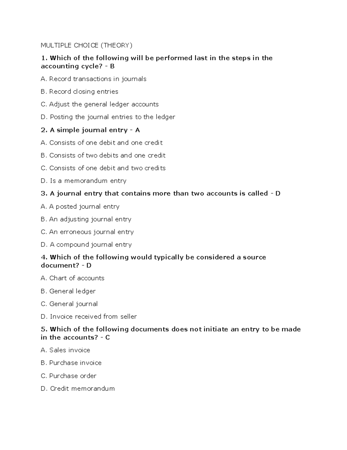 FA1 Module Answers - ACCOUNTING - MULTIPLE CHOICE (THEORY) Which Of The ...