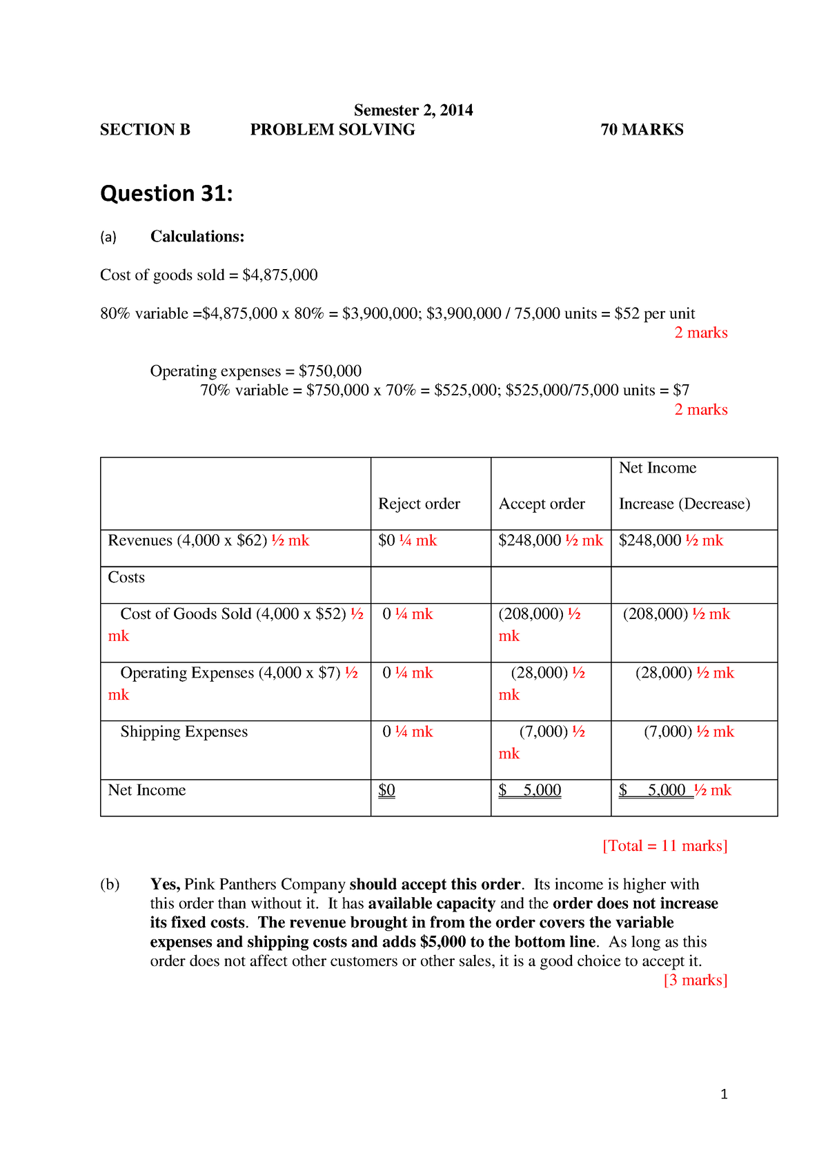 Final Exam Solutions For Section B - 2013 -2015 Past Papers - Semester ...