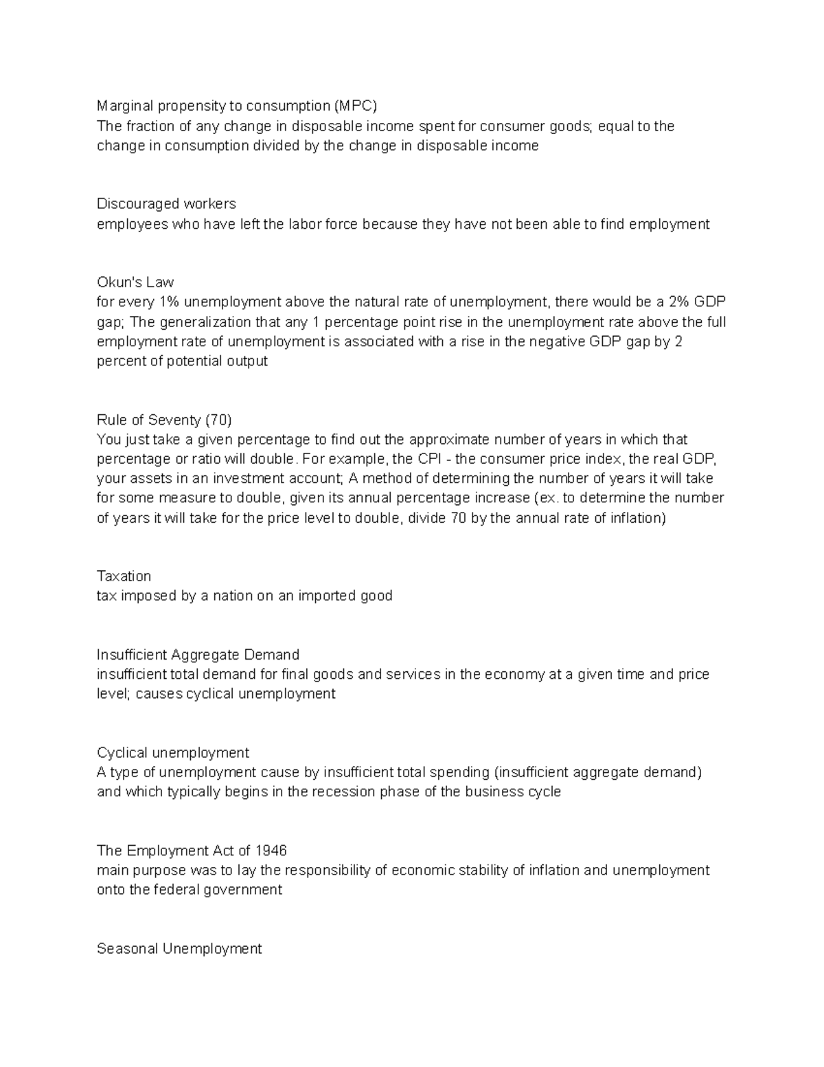 ECO 105 UNIT 2 Review - Marginal propensity to consumption (MPC) The ...