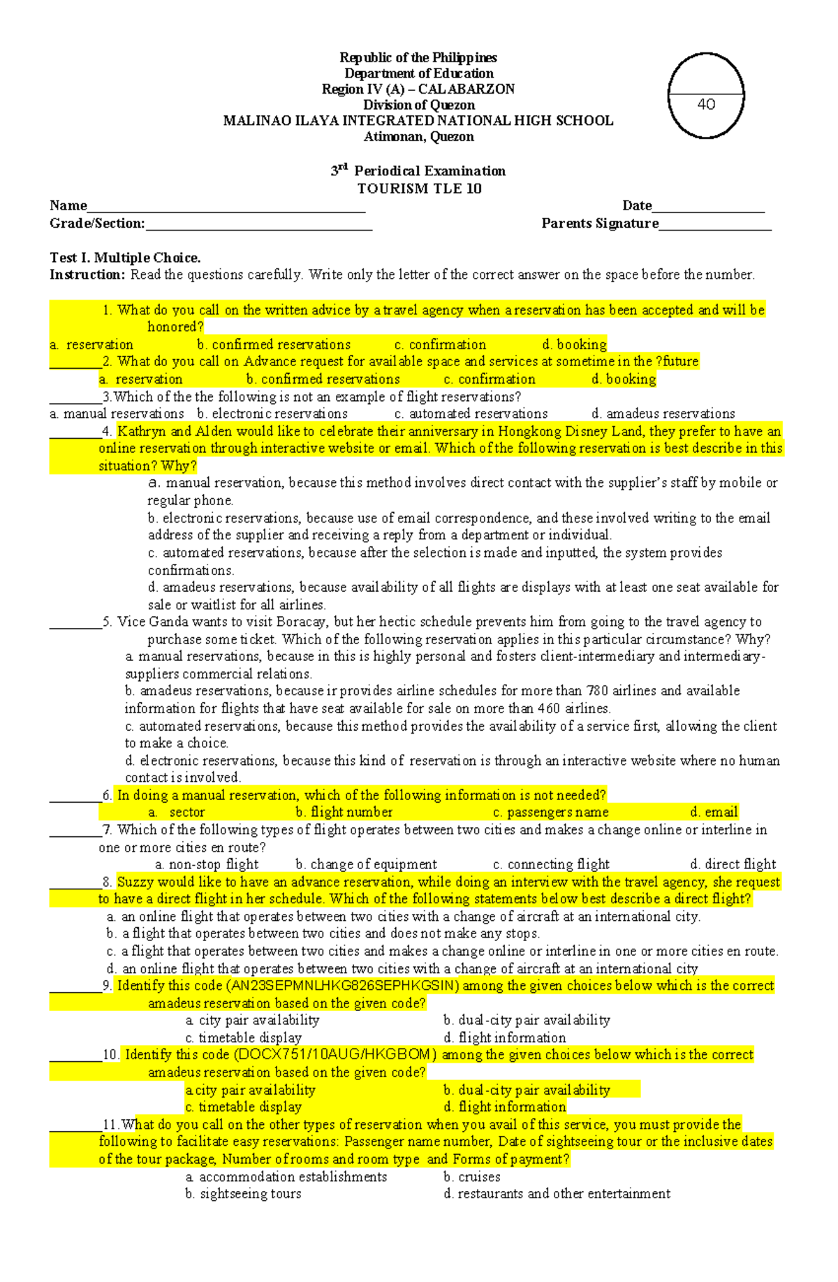 Reviewer - travel and tours module - Republic of the Philippines ...