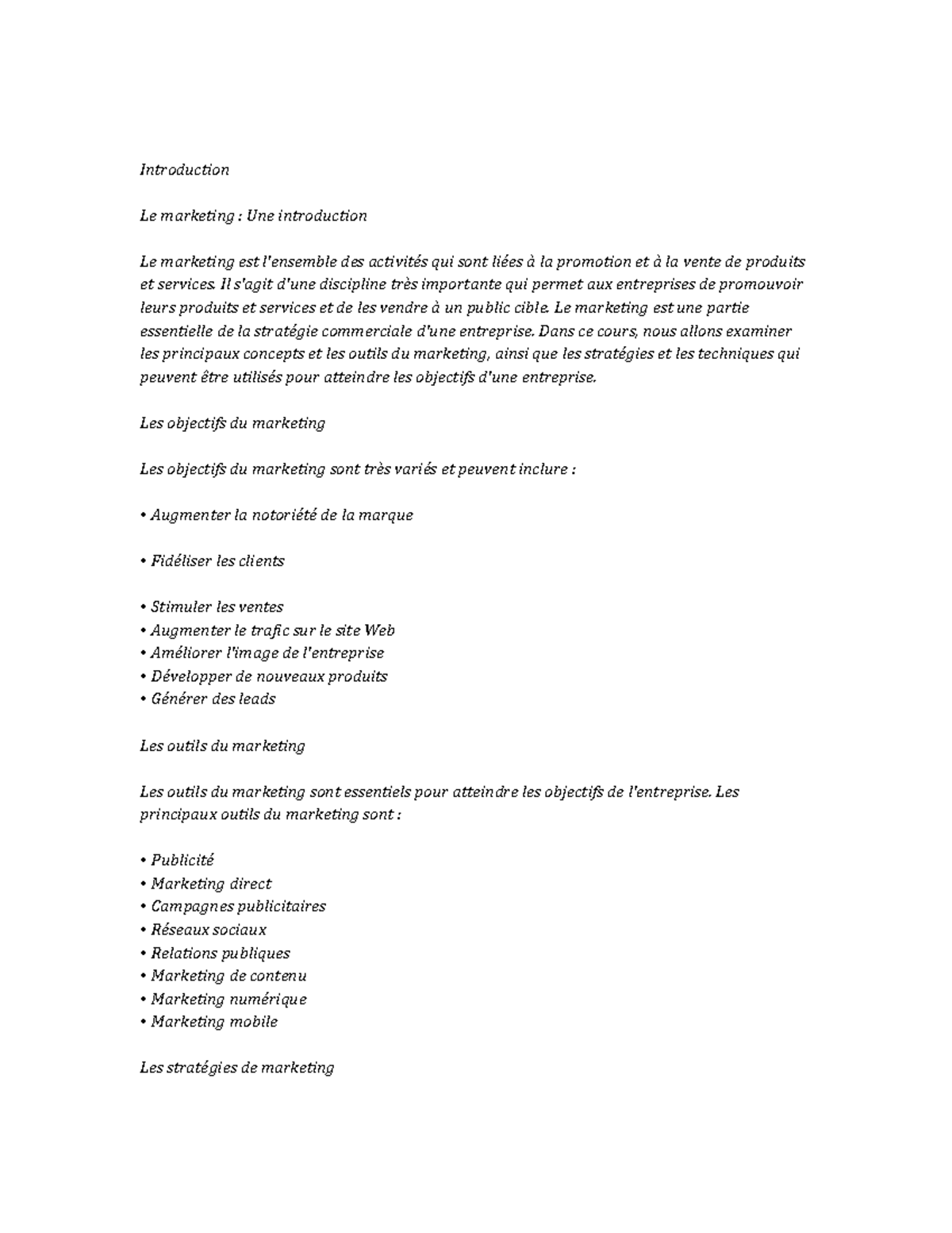 Marketing Study Notes - Introduction Le marketing : Une introduction Le ...