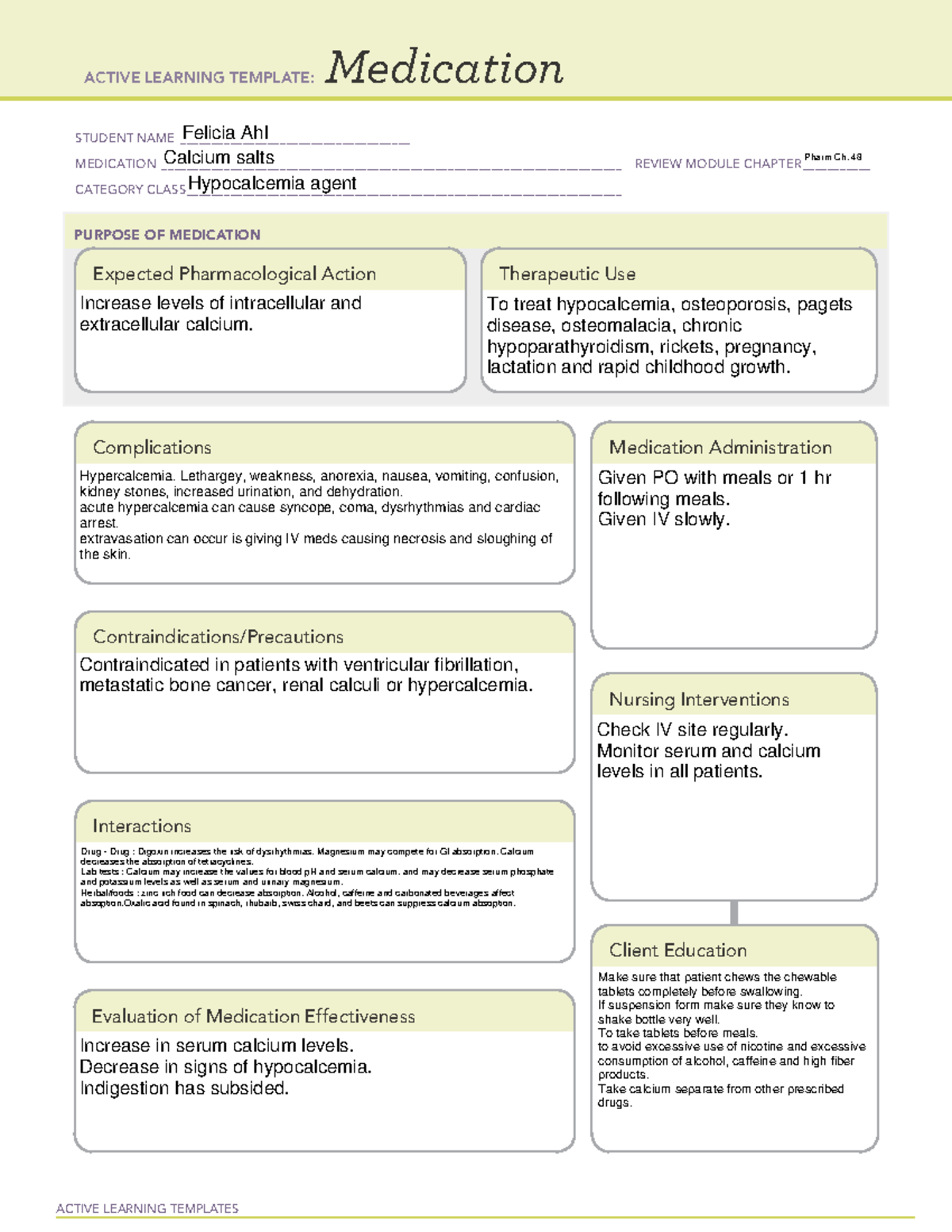 Calcium salts - drug card - ACTIVE LEARNING TEMPLATES Medication ...