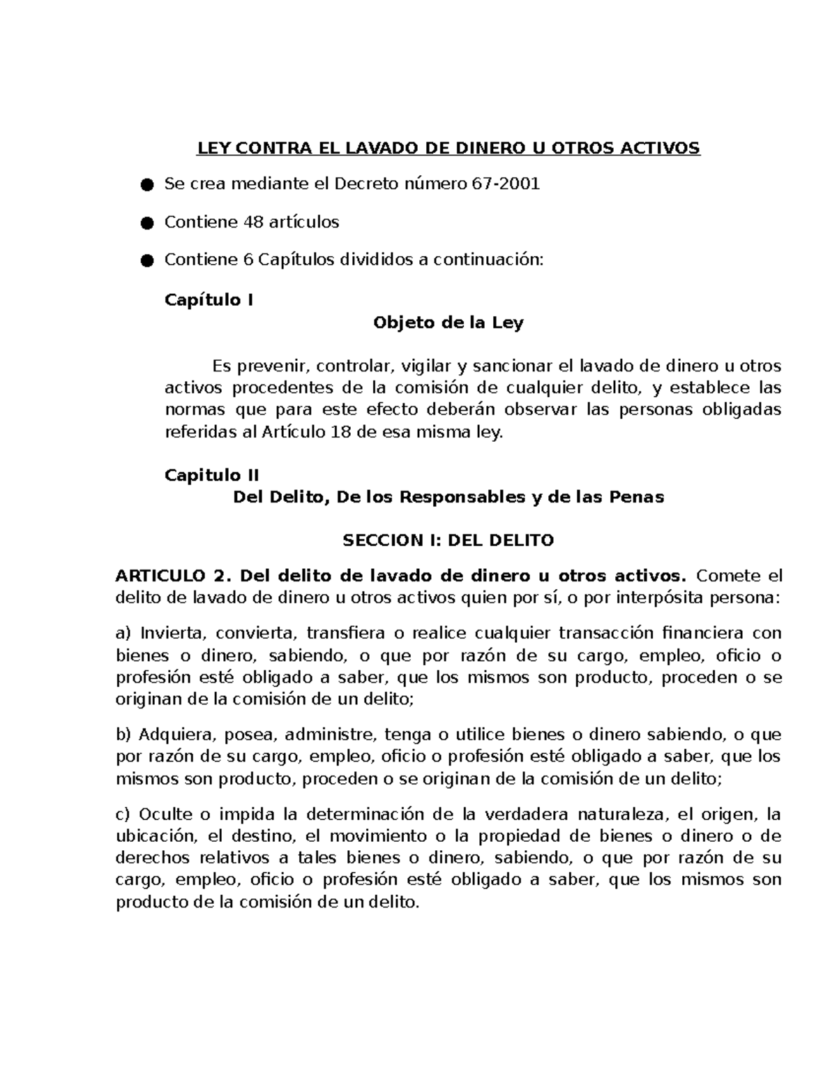 Resumenes Unificados - LEY CONTRA EL LAVADO DE DINERO U OTROS ACTIVOS ...