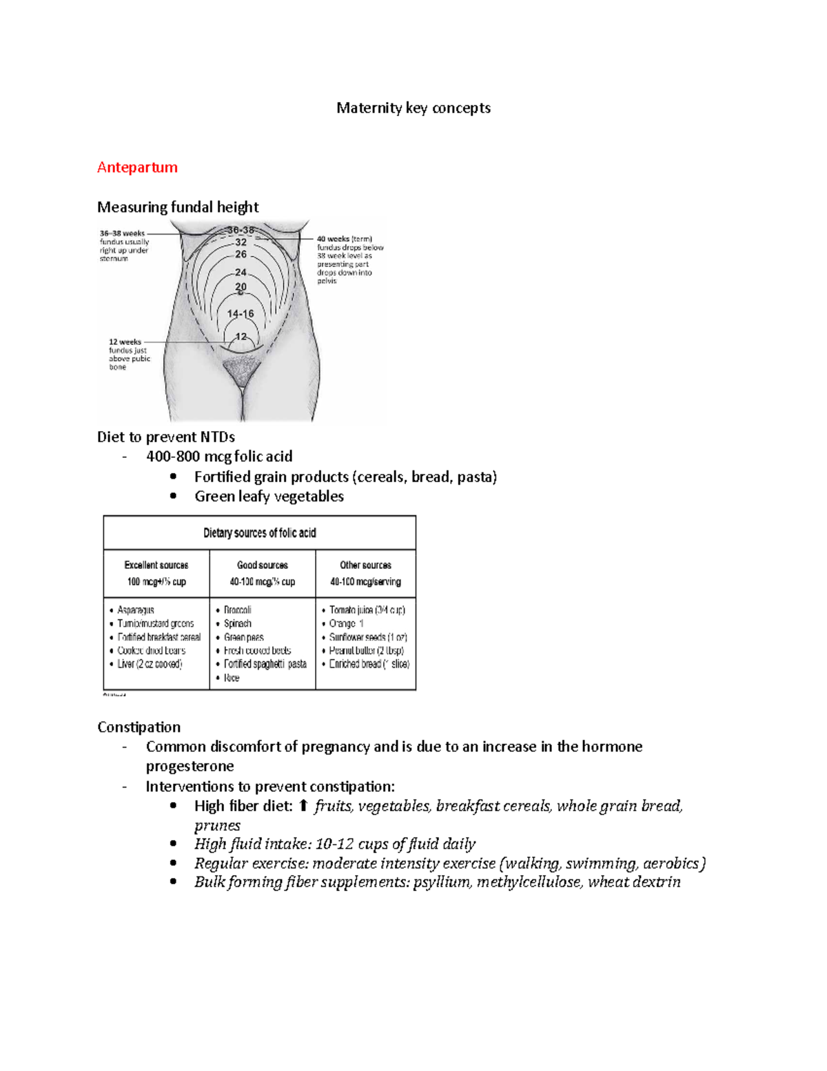 Maternity nursing key concepts - Maternity key concepts Antepartum ...