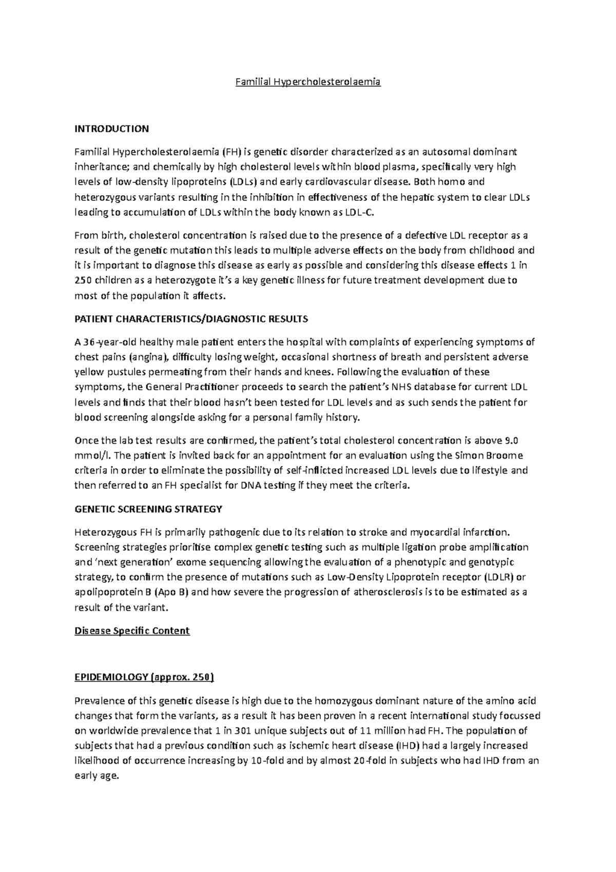 Familial hypercholesterolaemia Epidemiology - Familial ...