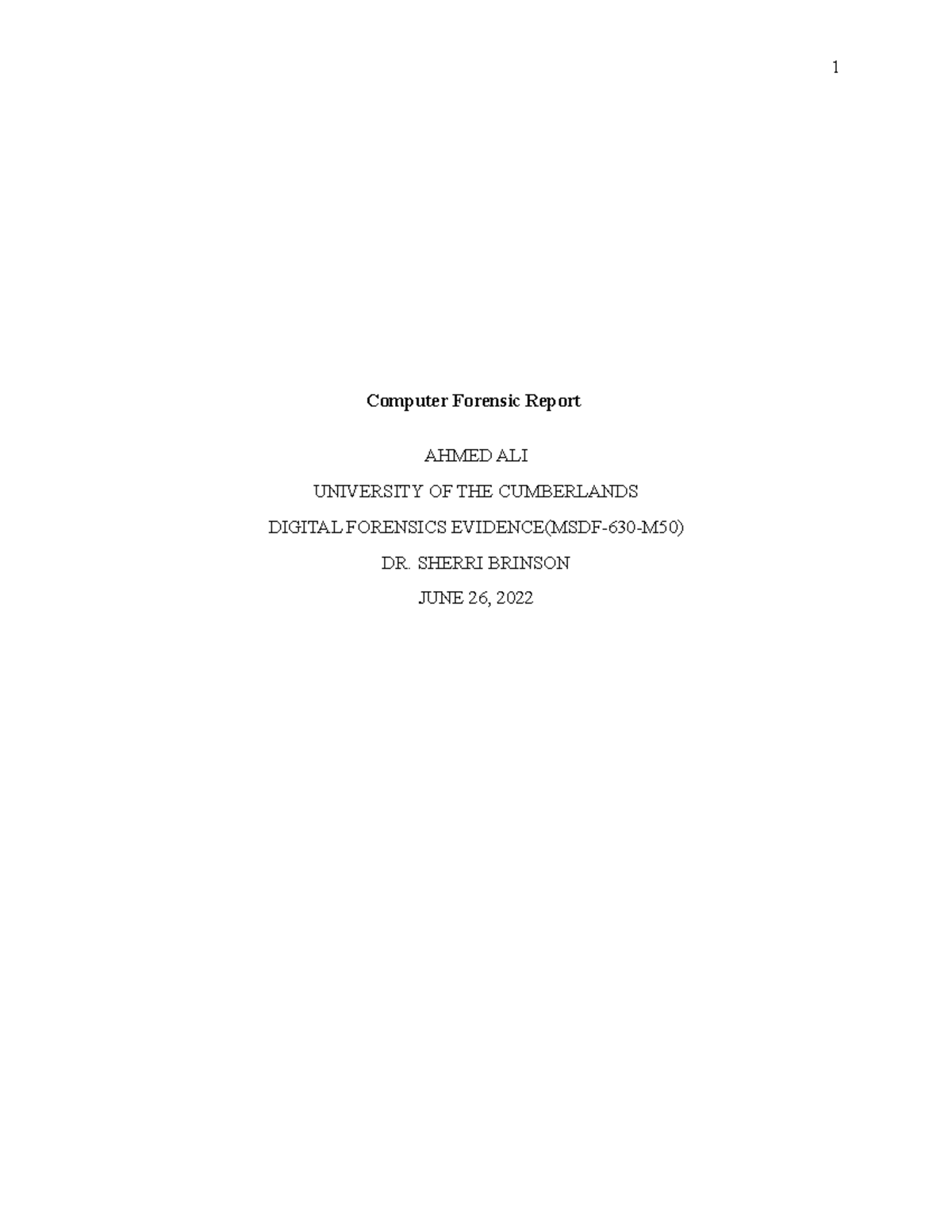 FNU Ahmed ALI Midterm - Computer Forensic Report AHMED ALI UNIVERSITY ...