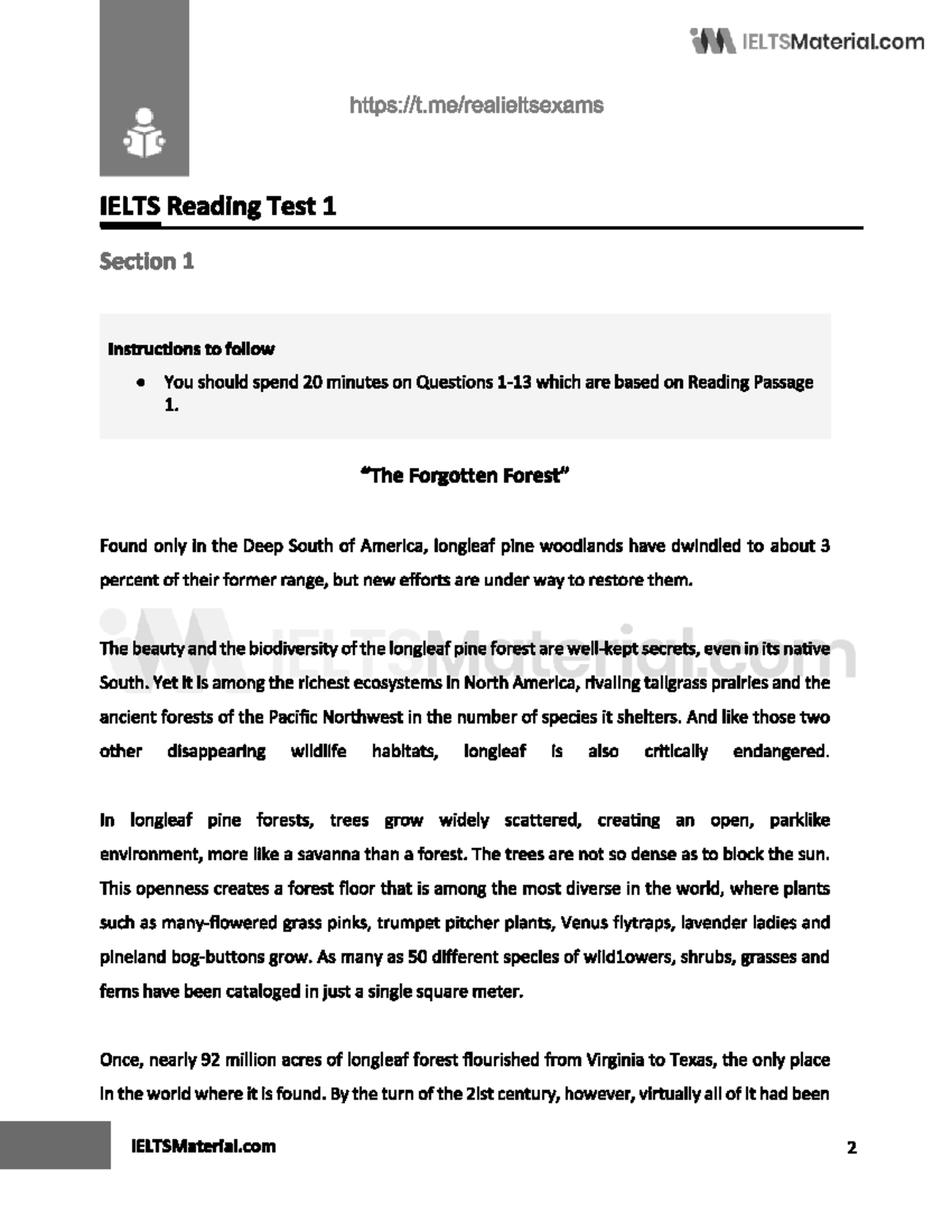 Lesson Handouts - IELTSMaterial IELTS Reading Test 1 Section 1 ...