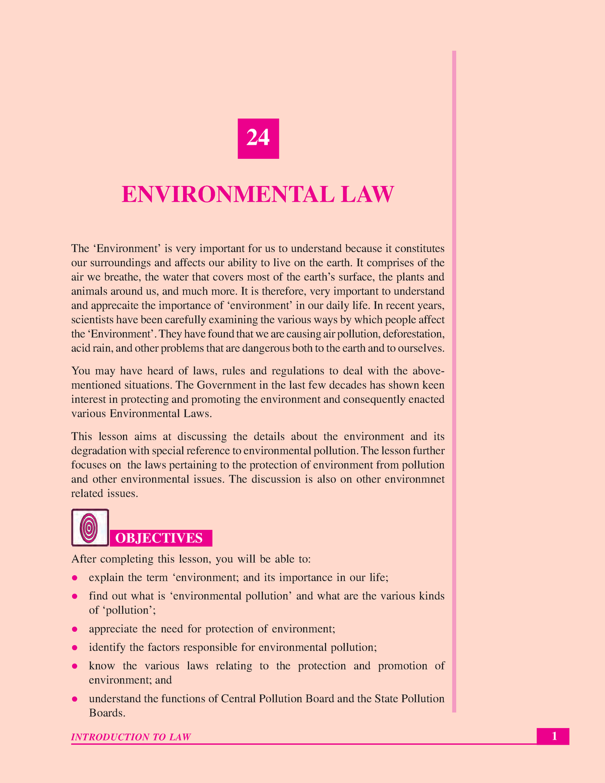 Environmental Law Lecture Notes & E Book - 24 ENVIRONMENTAL LAW The ...