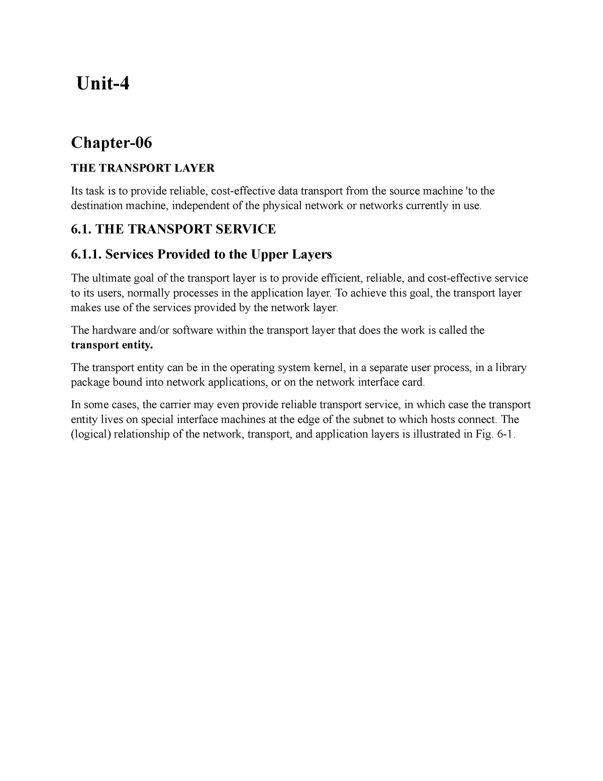 Computer Networks Unit-4 - Unit- Chapter- THE TRANSPORT LAYER Its Task ...