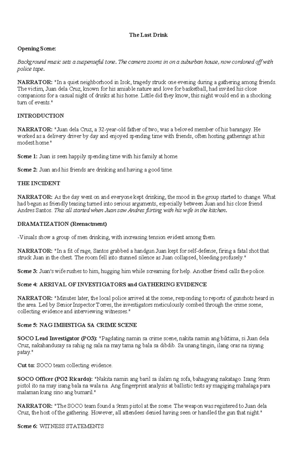 Script for Scene: Narration in Science and Photography - The Last Drink ...