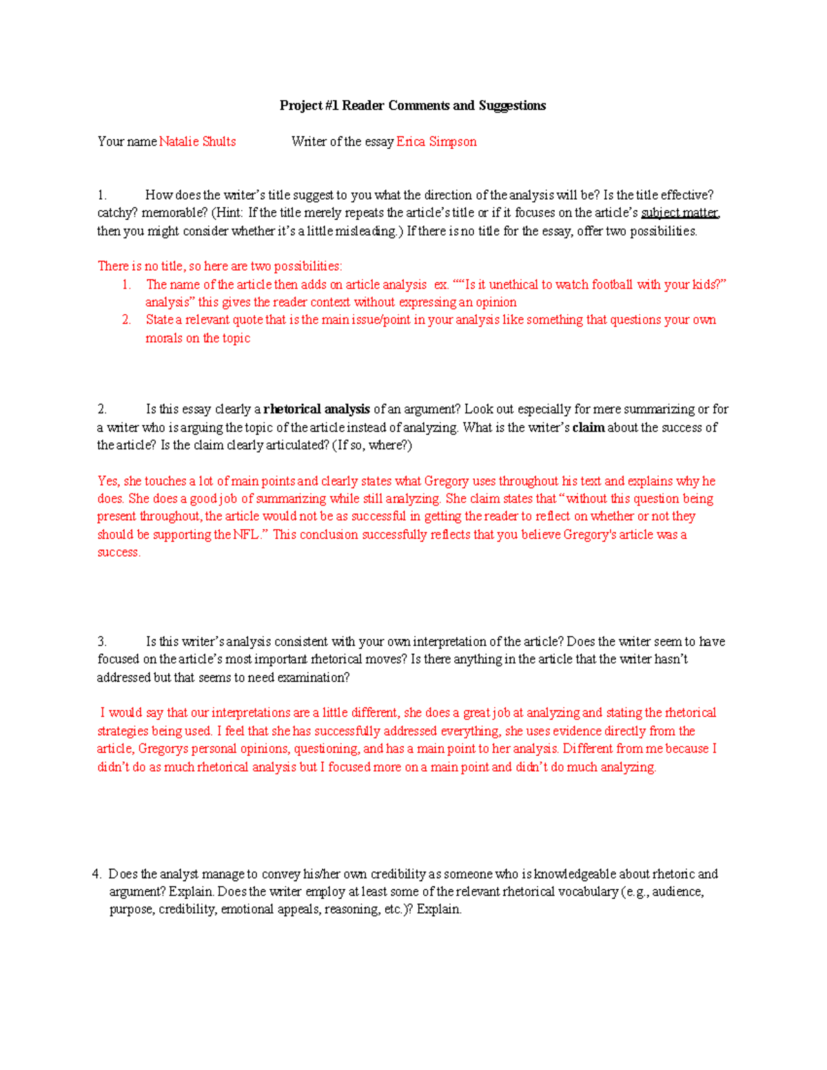 RCS #1 - Google Docs - Readers Comment and Suggestions - Project #1 ...