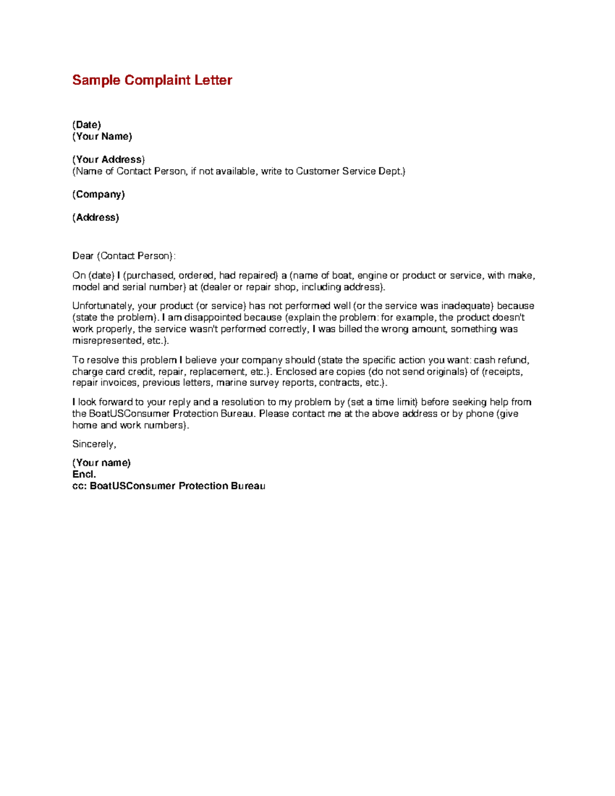 Sample Complaint Letter - Sample Complaint Letter (Date) (Your Name ...