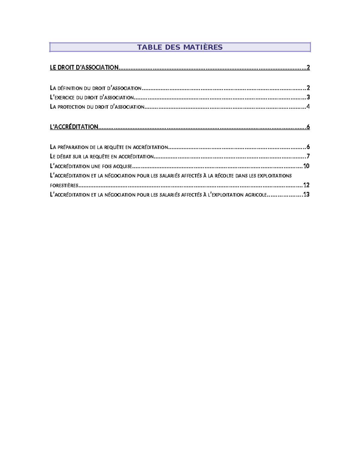 Droit D Association Et Accr Ditation Table Des Mati Res Le Droit Studocu