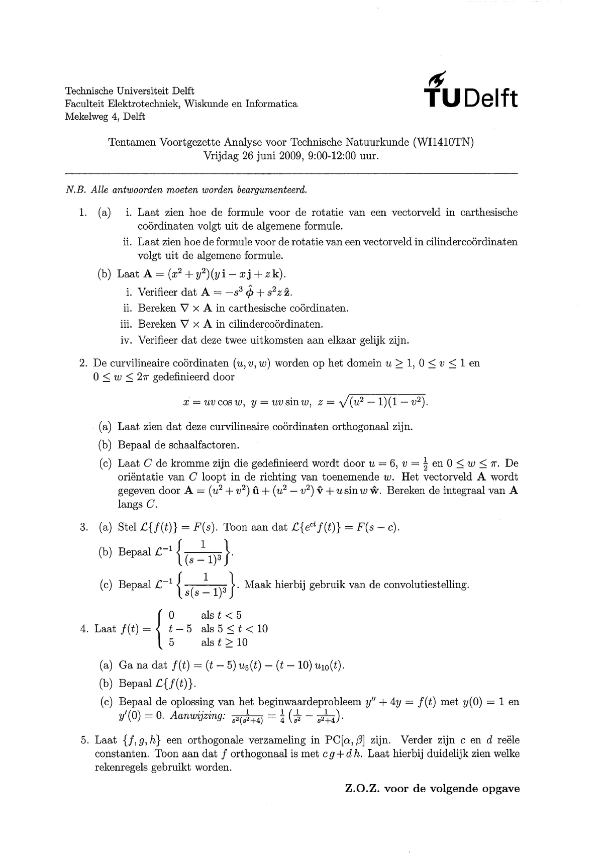 Tentamen Juni 09 Advanced Calculus Studeersnel