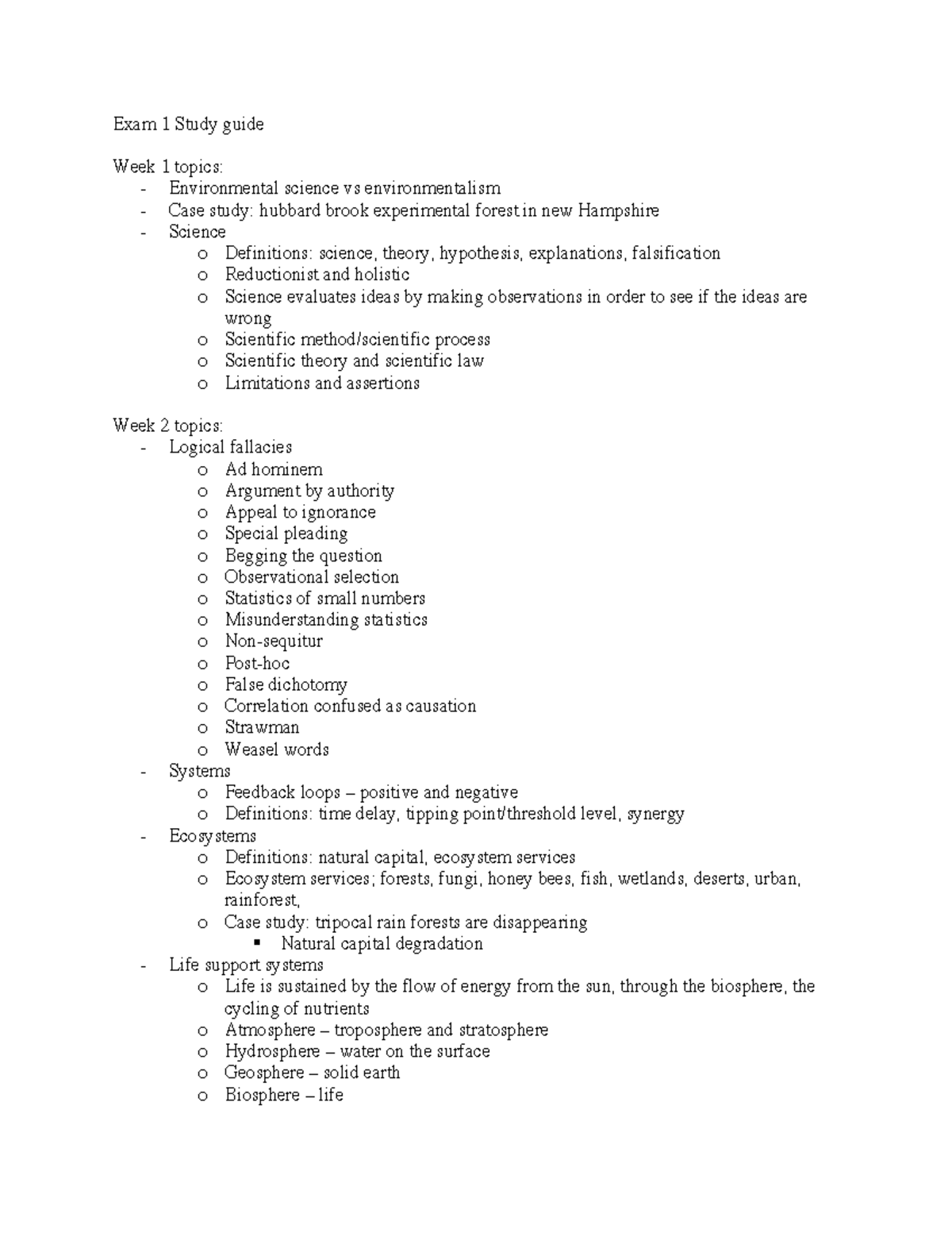 Study guide for envi exam 1 week 1- 5 - Exam 1 Study guide Week 1 ...