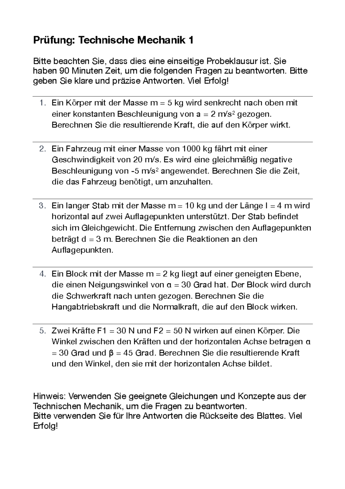 Technische Fragen Praktische Prüfung Klasse B TM - dies ist eine von KI erstellte Probeklausur - Prüfung: Technische