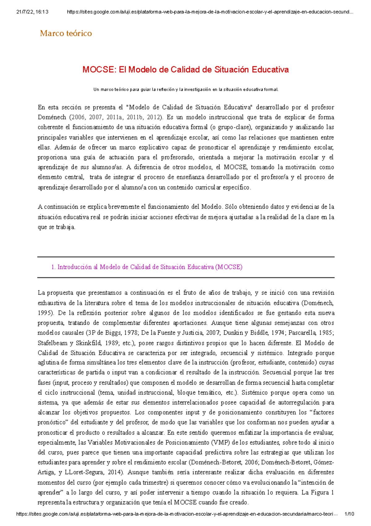 Mocse. El Modelo de Calidad de Situación Educativa - Marco teórico ...