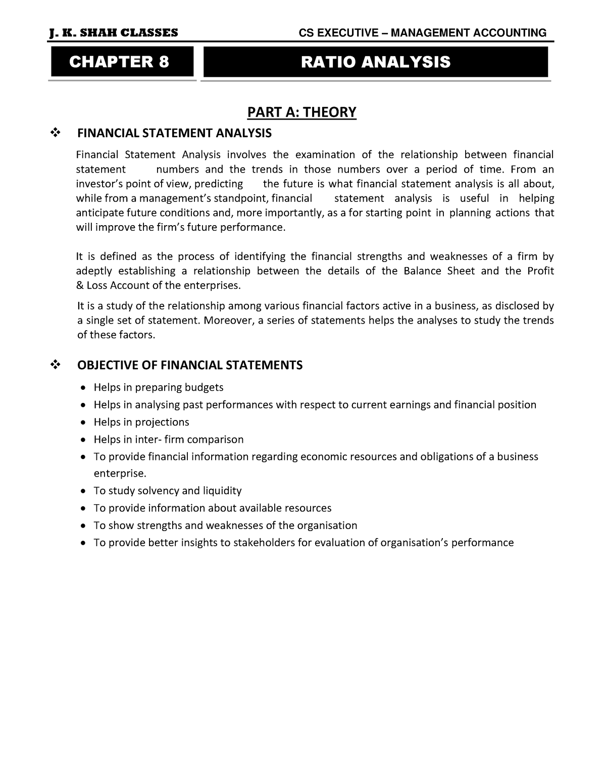 8 Ratio Analysis - Yes - PART A: THEORY FINANCIAL STATEMENT ANALYSIS ...