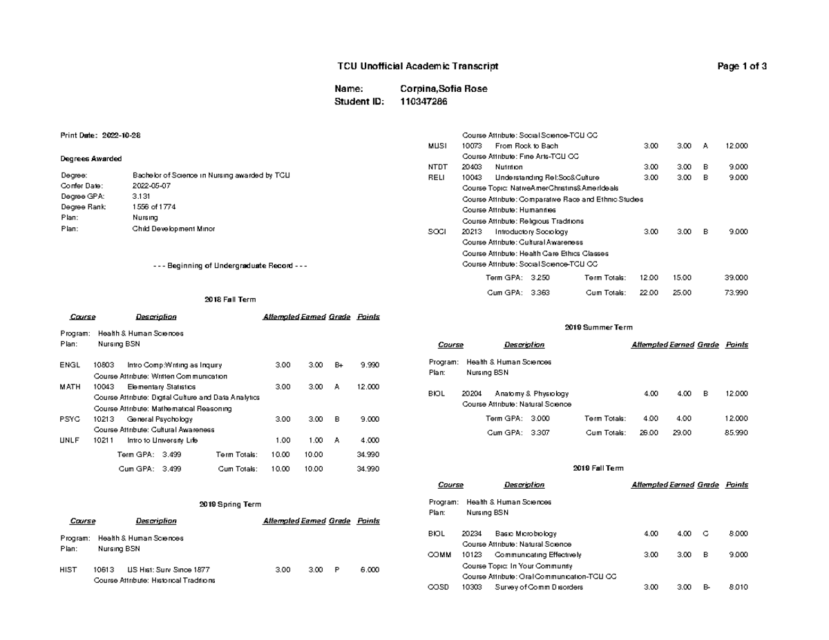 Transcript Corpina. S - Helps a loy - TCU Unofficial Academic ...