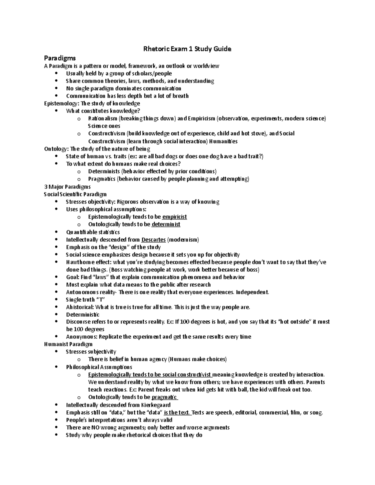 Communication study guide 1 - Rhetoric Exam 1 Study Guide Paradigms A ...