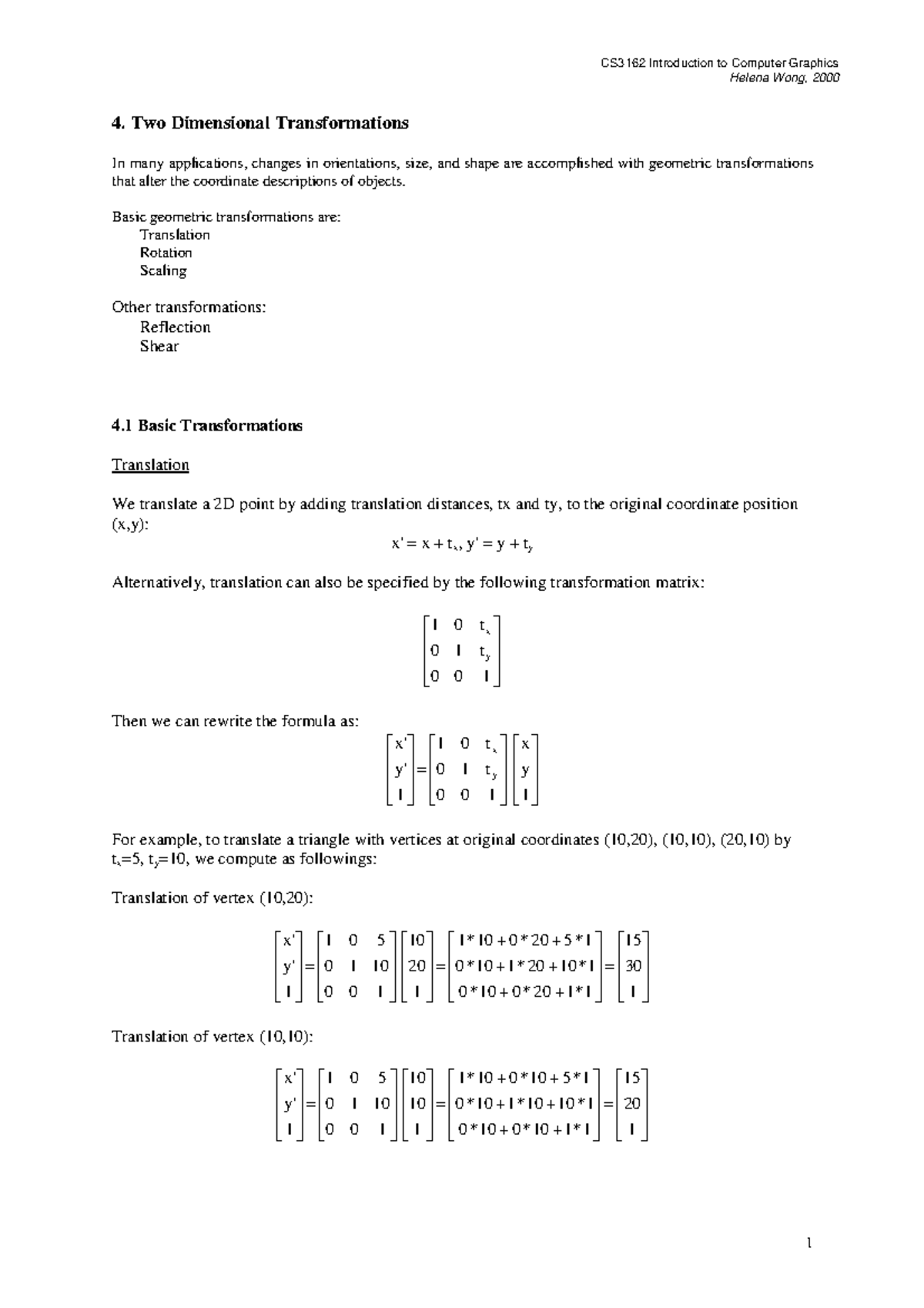 Notes 02 - Hdudk - 4. Two Dimensional Transformations In many ...