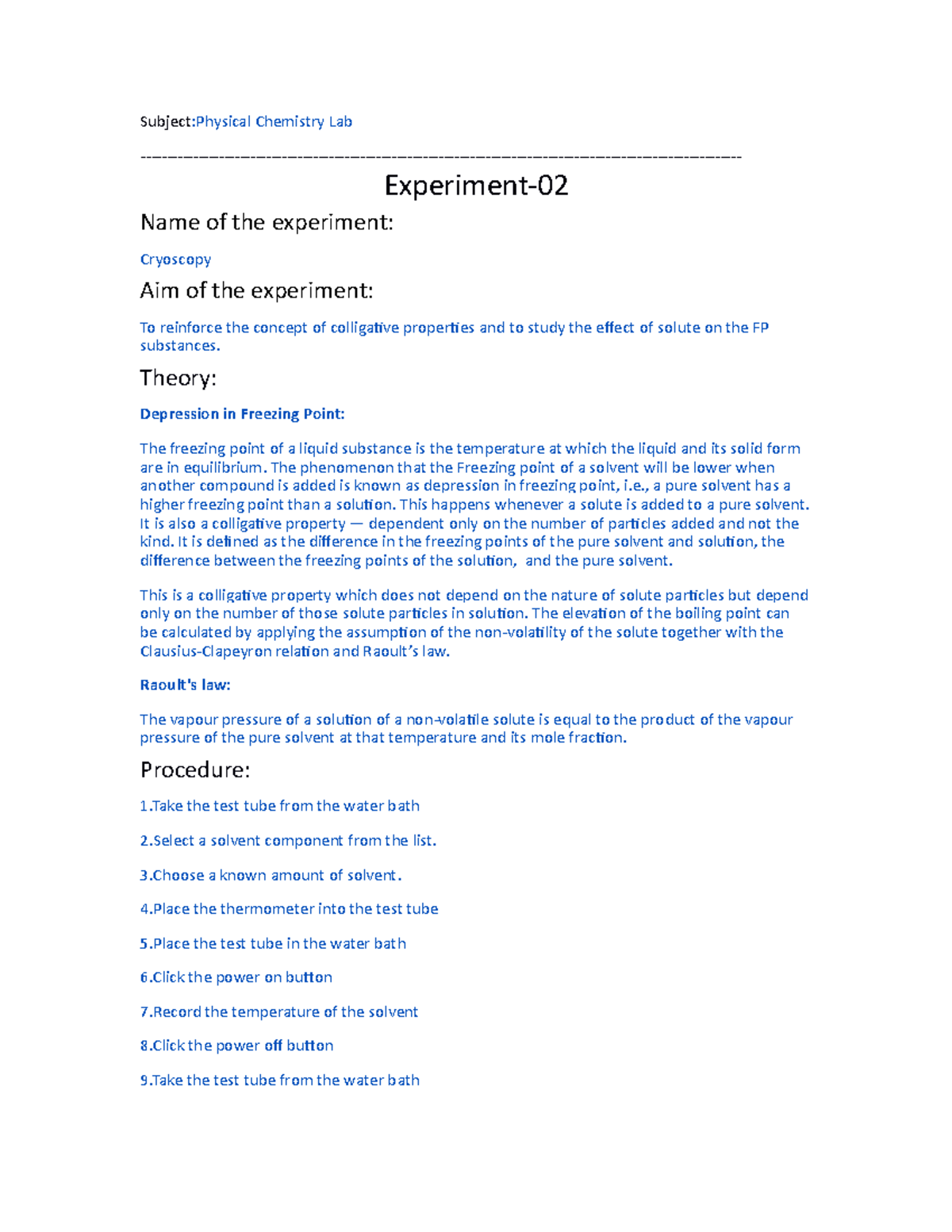 cryoscopy experiment