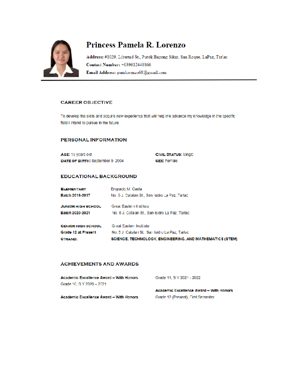 Sample- Resume - Bachelor of Elementary Education Major in General ...