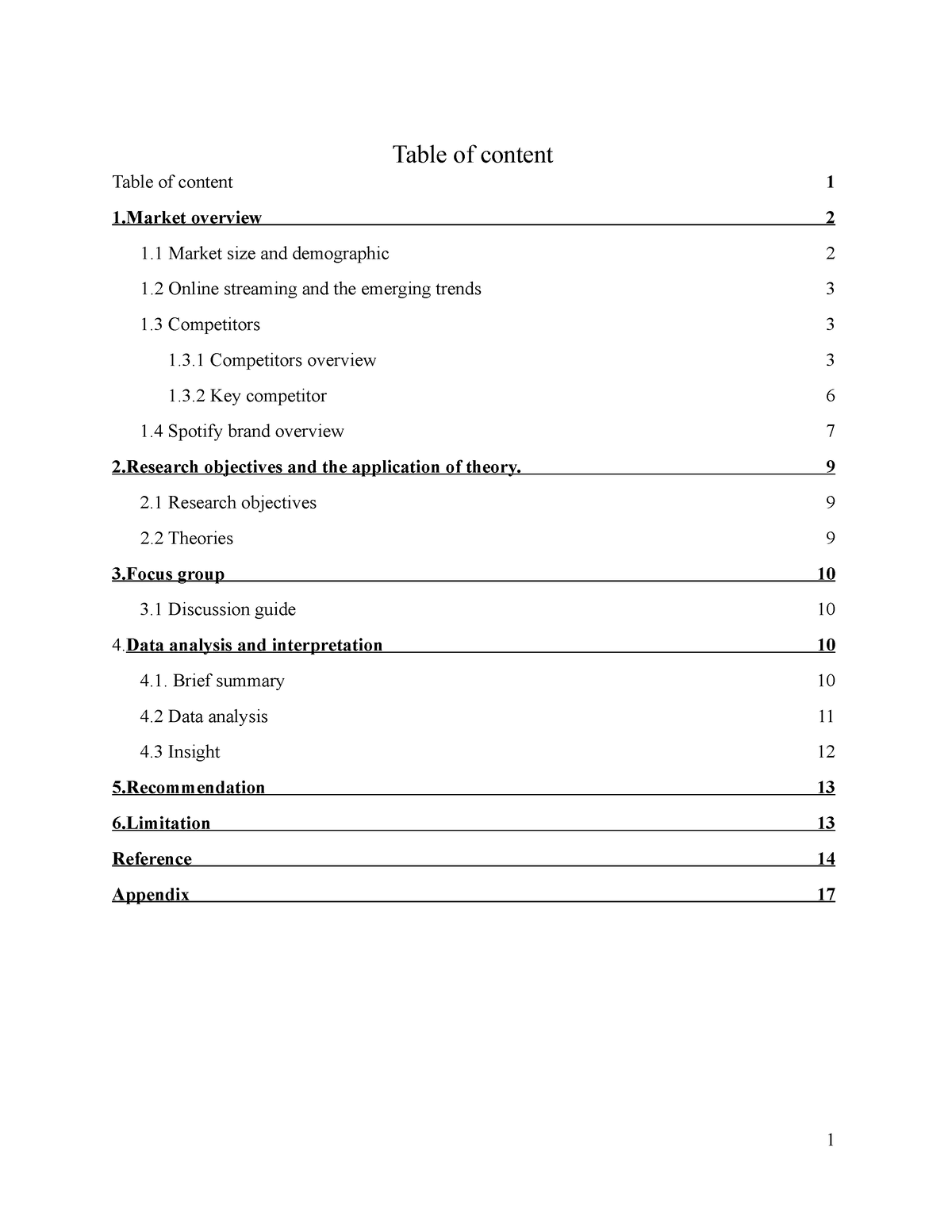 Consumer Behaviour Spotify Group Report - Table of content Table of ...