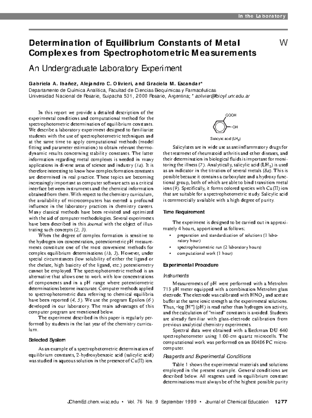 G2 Determination of Equilibrium Constants of Metal - JChemEd hem .edu ...