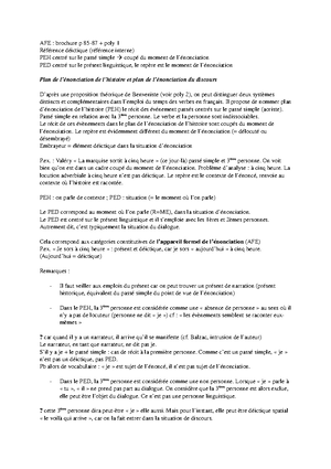 Plan De L Enonciation De L Histoire Et Plan De L Enonciation Du Discours Studocu