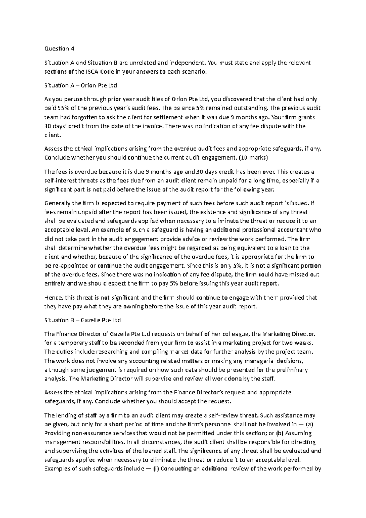 Exam question paper and answers - Question 4 Situation A and Situation ...