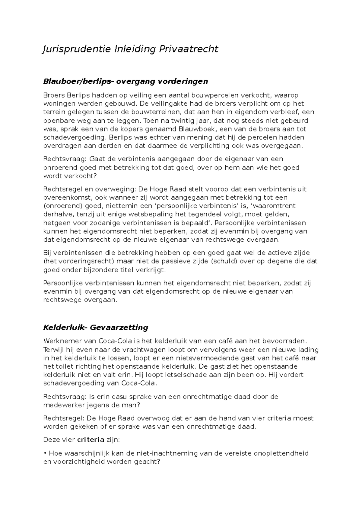 Jurispudentie Samenvatting Jaar 1 UvA- Inleiding Privaatrecht ...