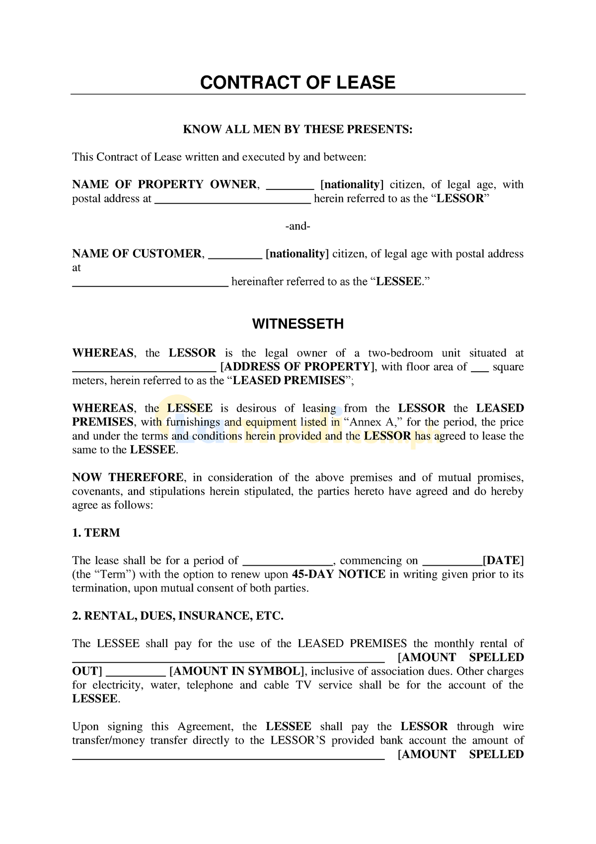 Contract-OF- Lease - none - CONTRACT OF LEASE KNOW ALL MEN BY THESE ...