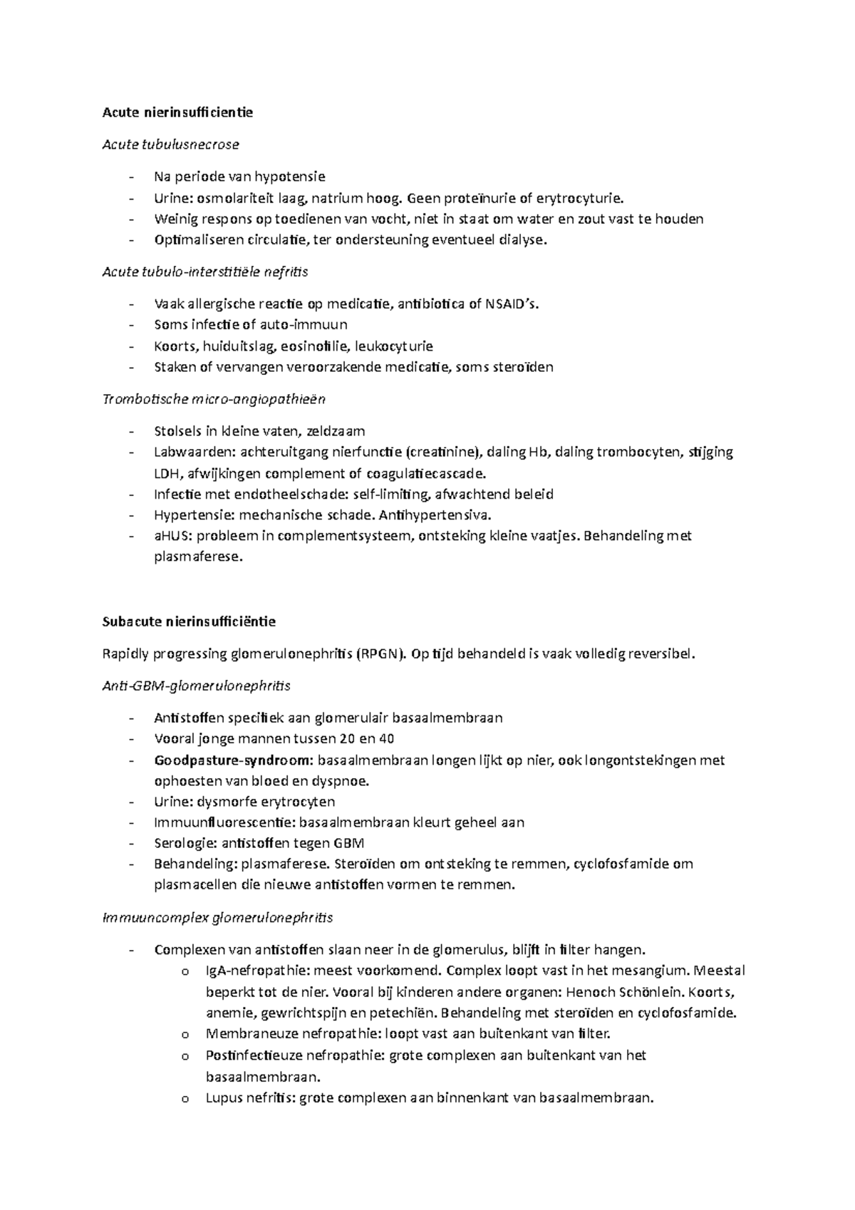 Aandoeningen - Acute Nierinsufficientie Acute Tubulusnecrose Na Periode 