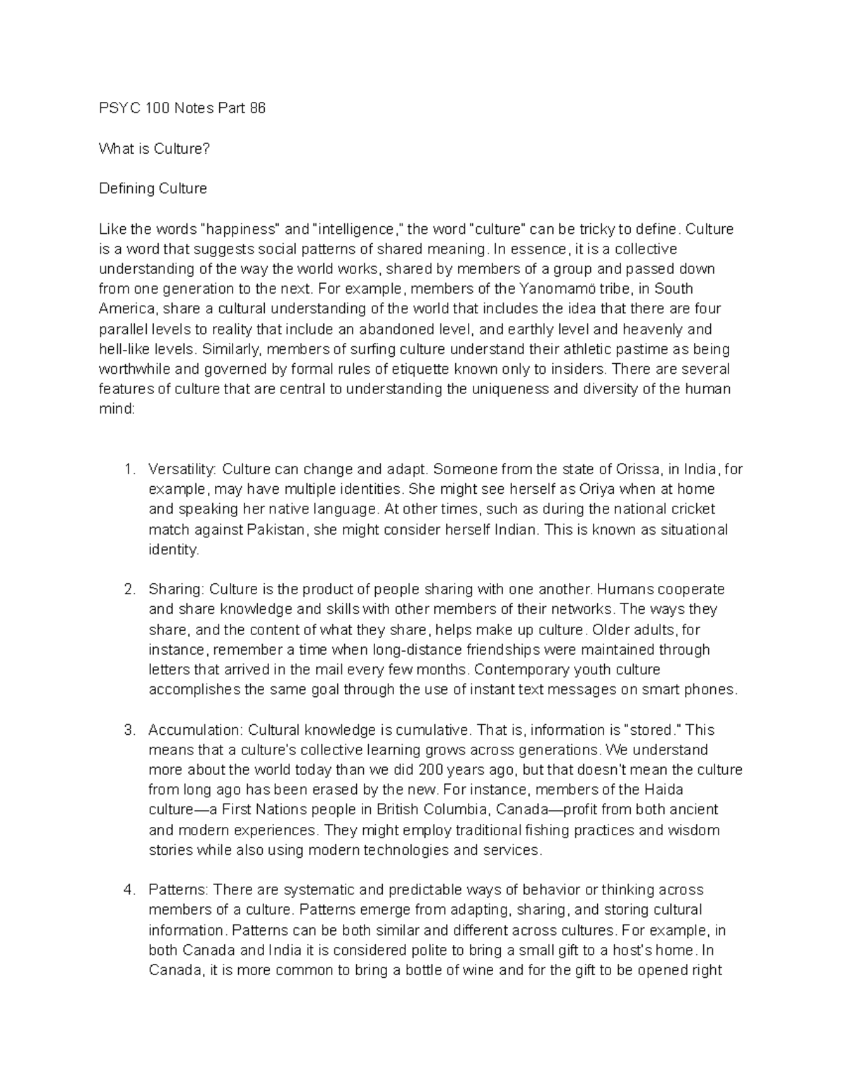 PSYC 100 Notes Part 86 - PSYC 100 Notes Part 86 What is Culture ...