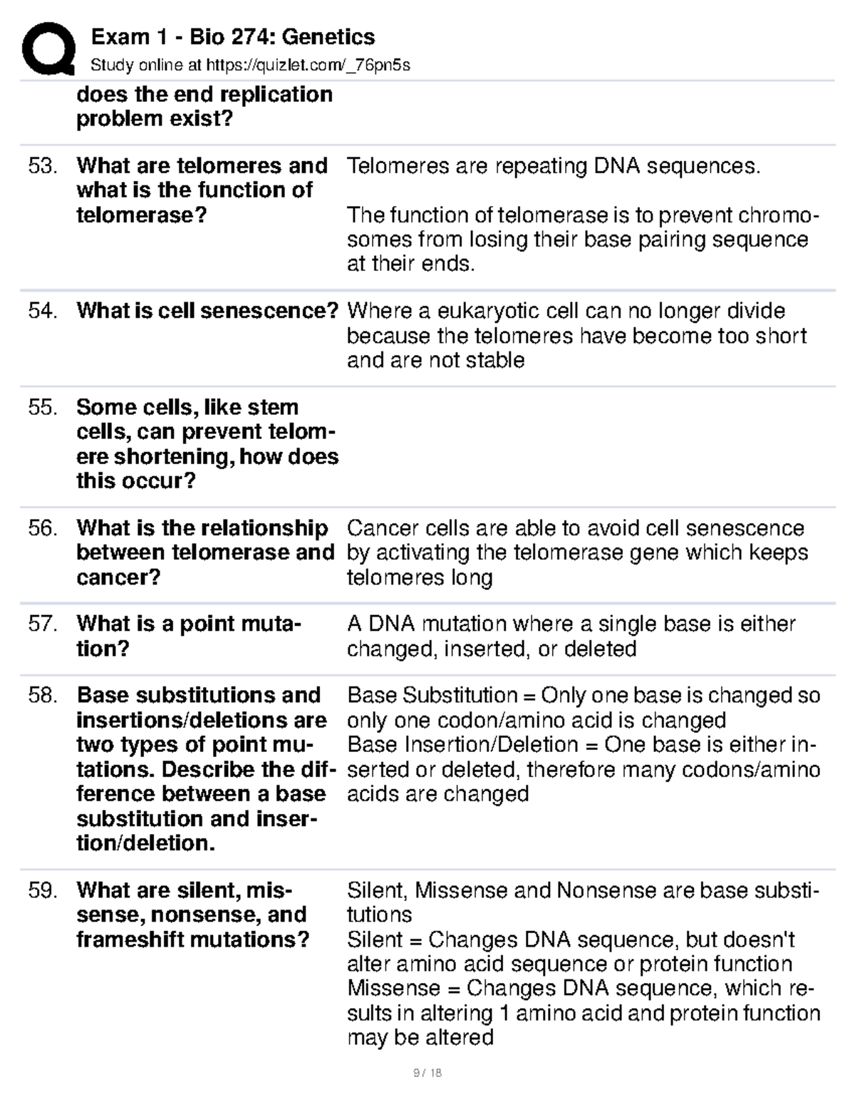 Bio 274 - Genetics (8) - Exam 1 - Bio 274: Genetics Study Online At ...