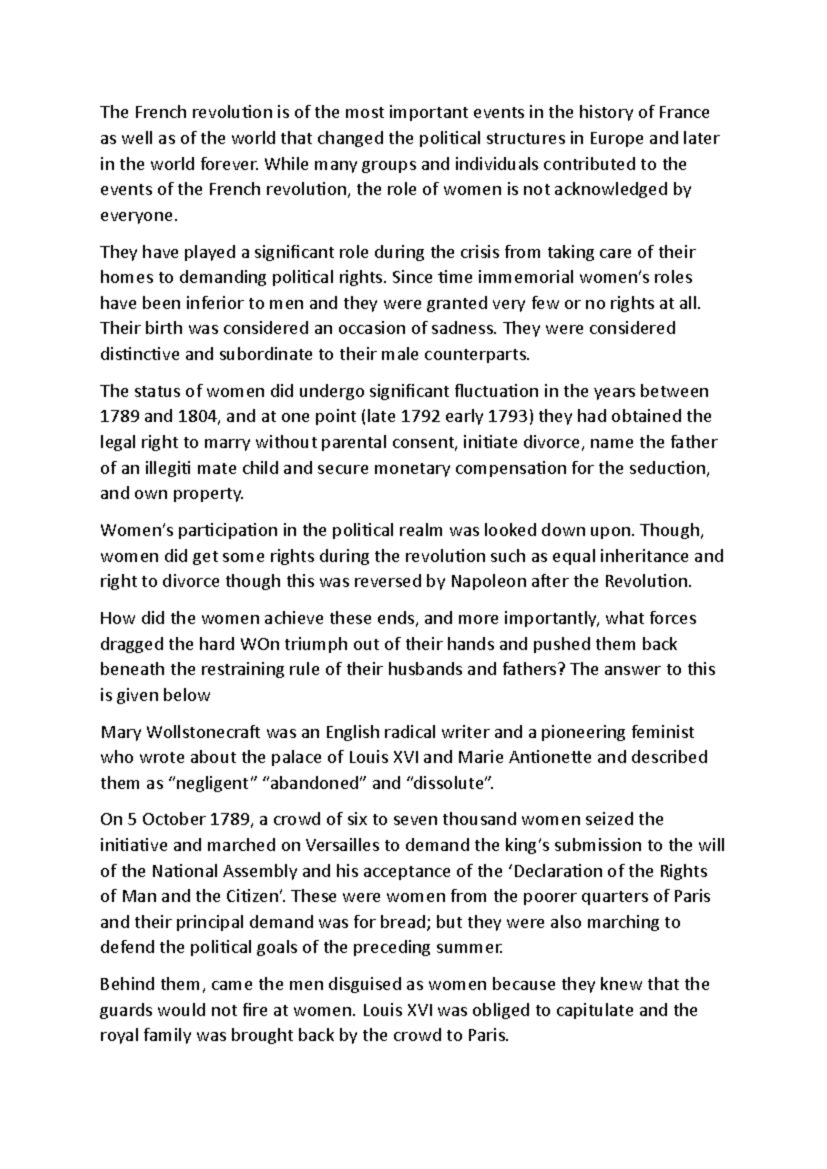 Women in fr - The French revolution is of the most important events in ...