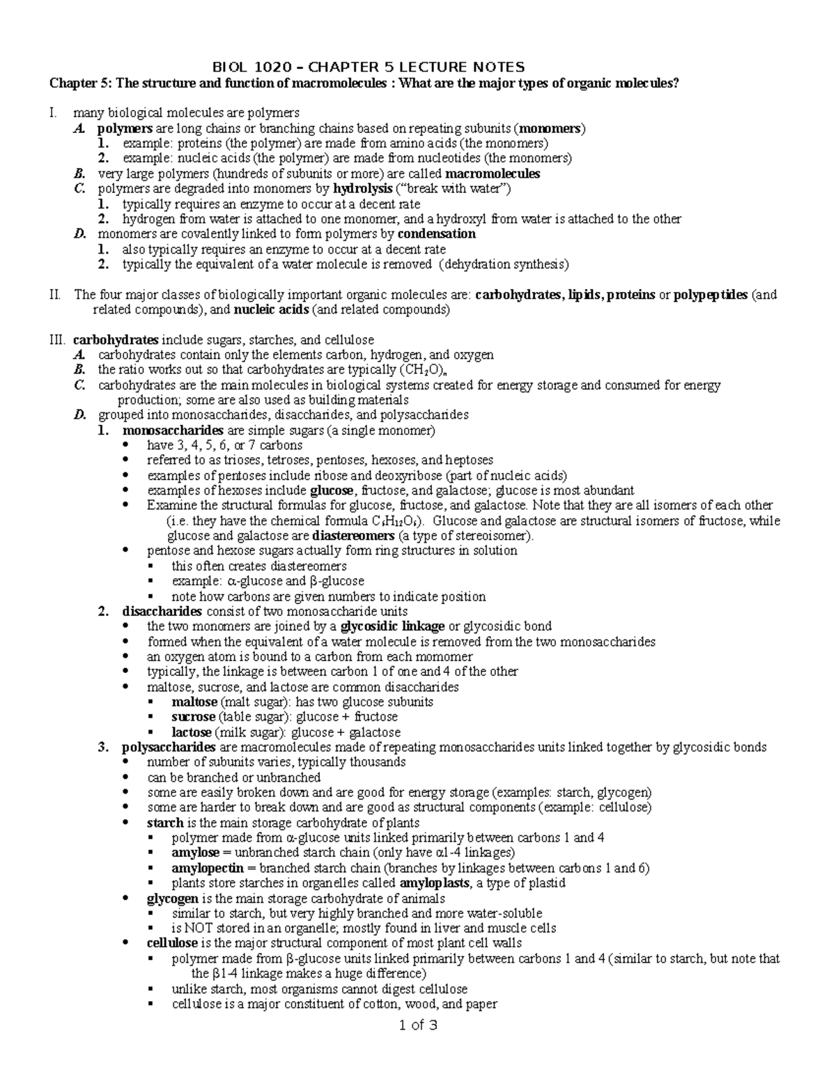 Chapter 5 - Notes - Chapter 5: The structure and function of ...