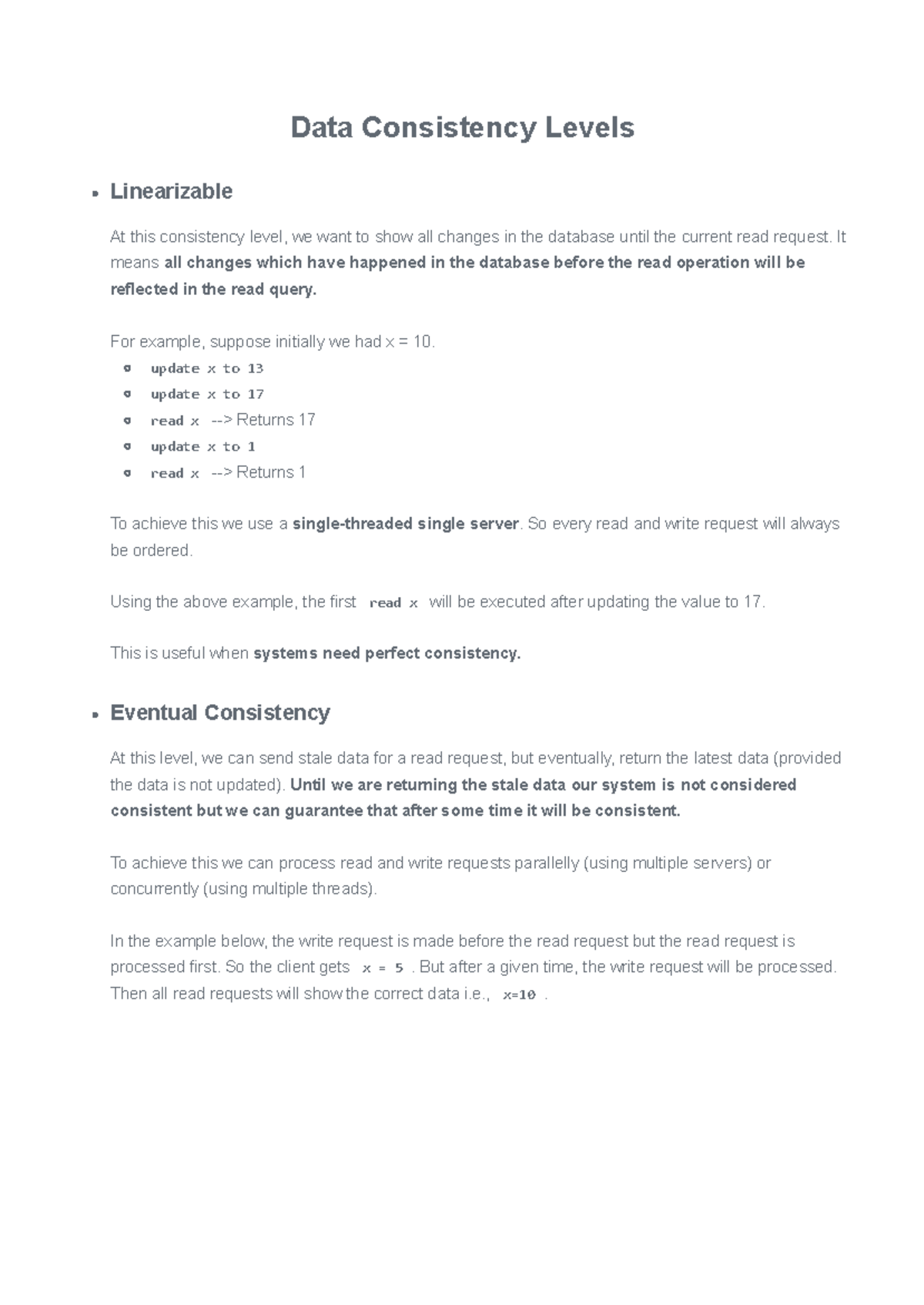 Consistency in distributed system - At this consistency level, we want ...