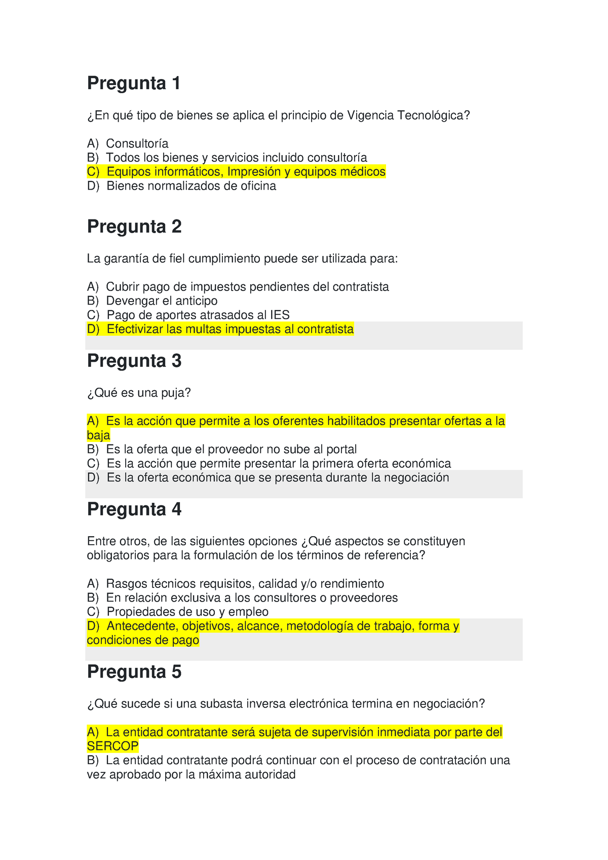 Cuestionario Prueba Sercop - Pregunta 1 ¿En Qué Tipo De Bienes Se ...