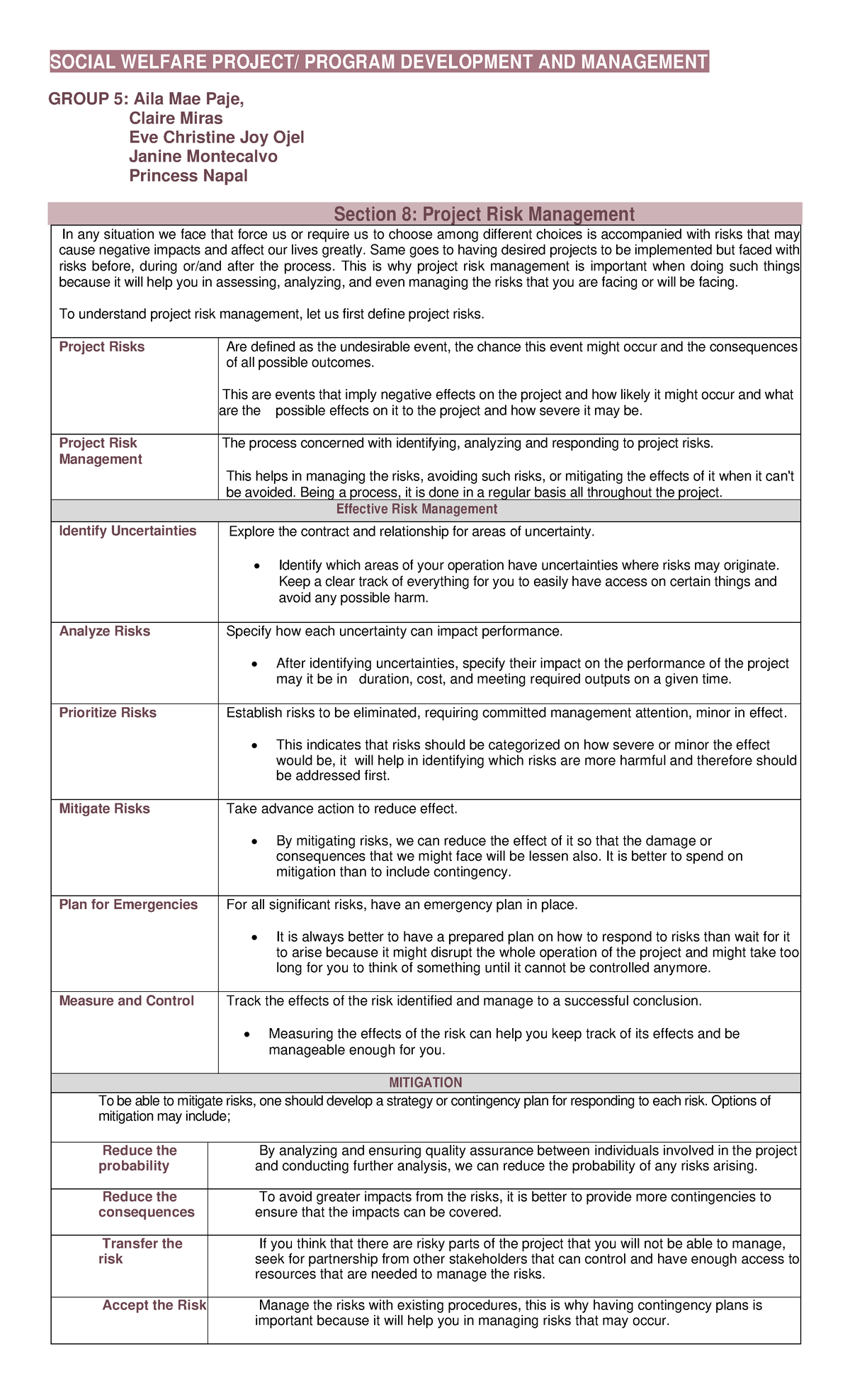 Group 5 Handouts - SOCIAL WELFARE PROJECT/ PROGRAM DEVELOPMENT AND ...