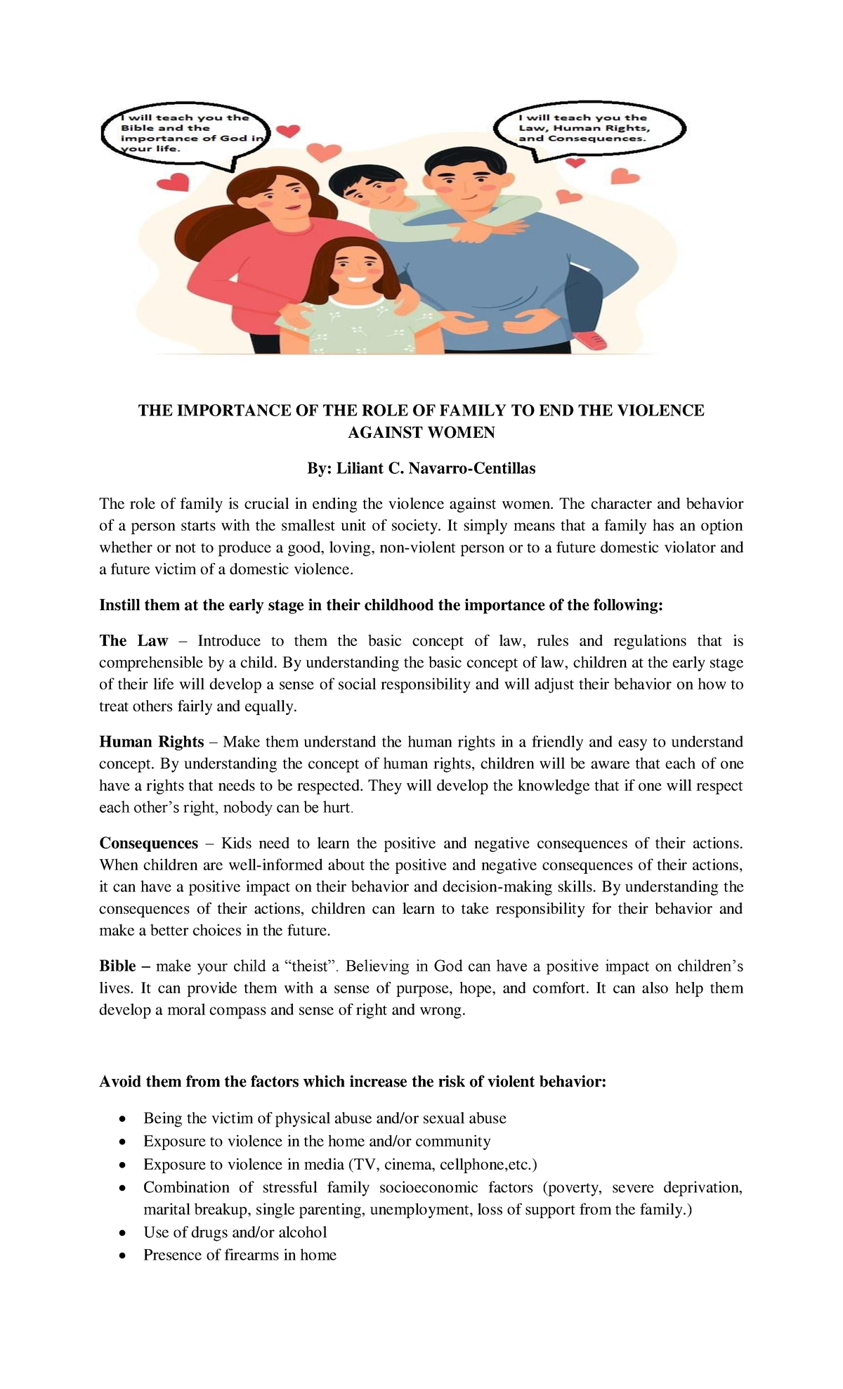 THE Importance OF THE ROLE OF Family TO END THE Violence Against Women ...
