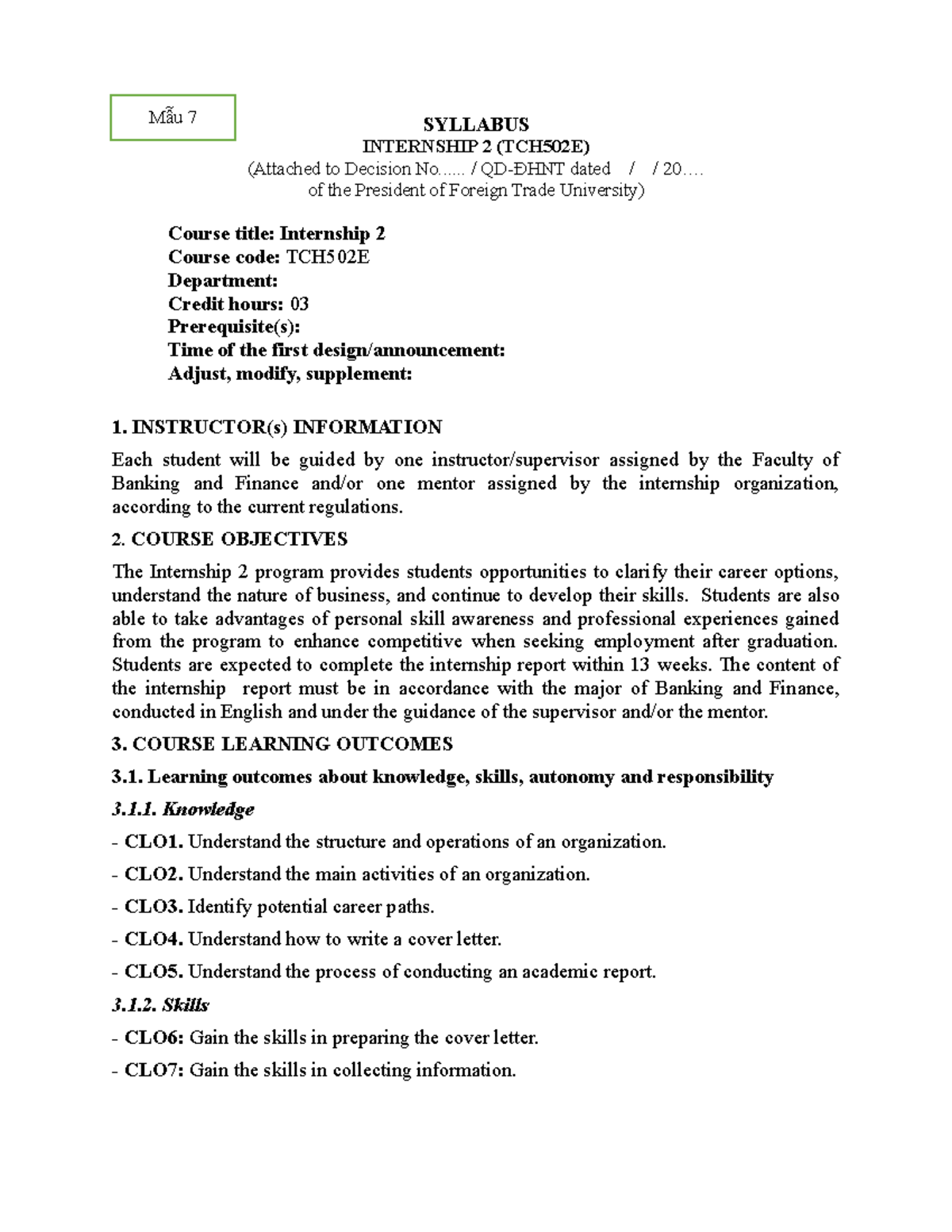 31 - hjhhh - SYLLABUS INTERNSHIP 2 (TCH502E) (Attached to Decision No ...