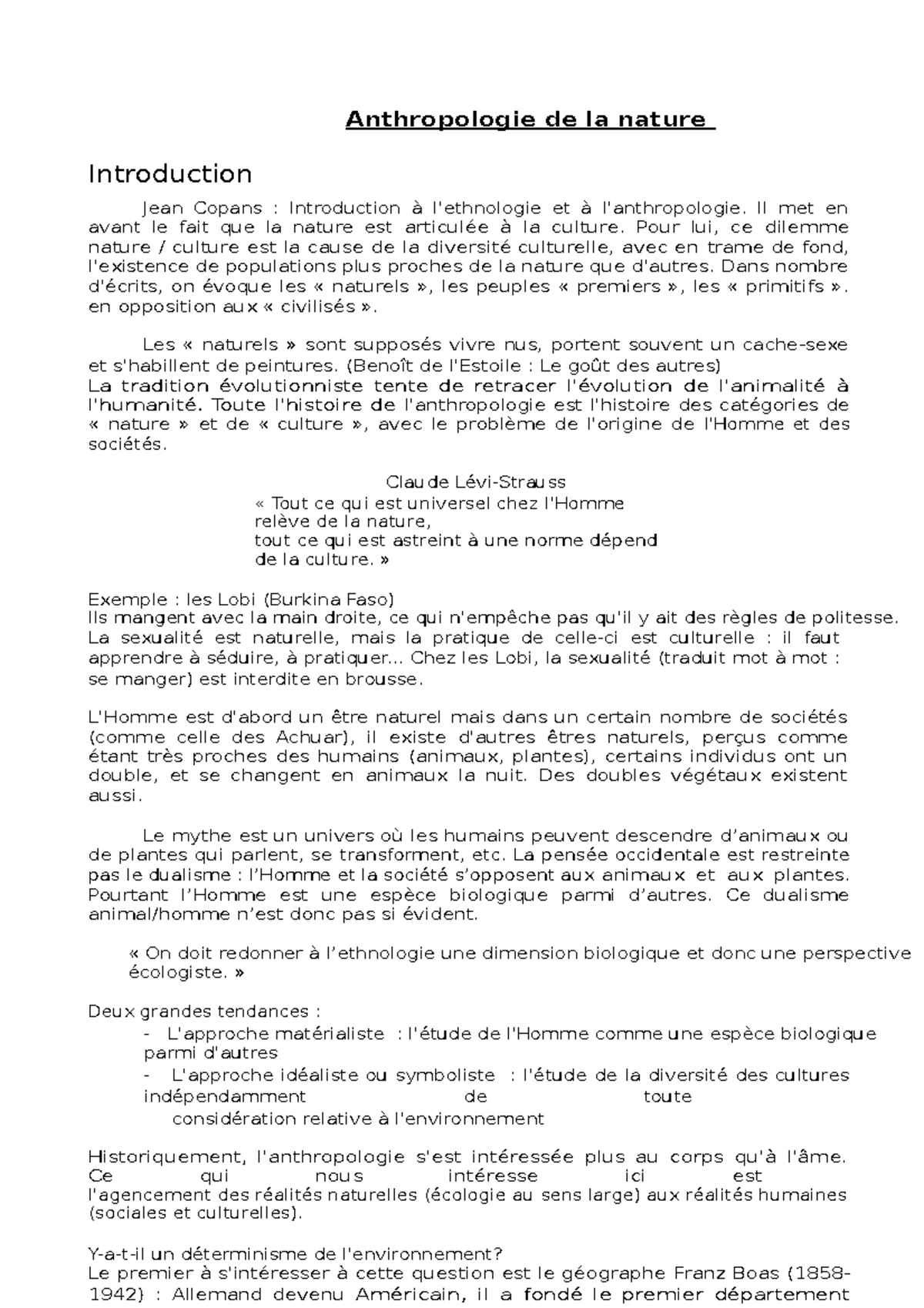 Anthropologie de la nature - Anthropologie de la nature Introduction ...