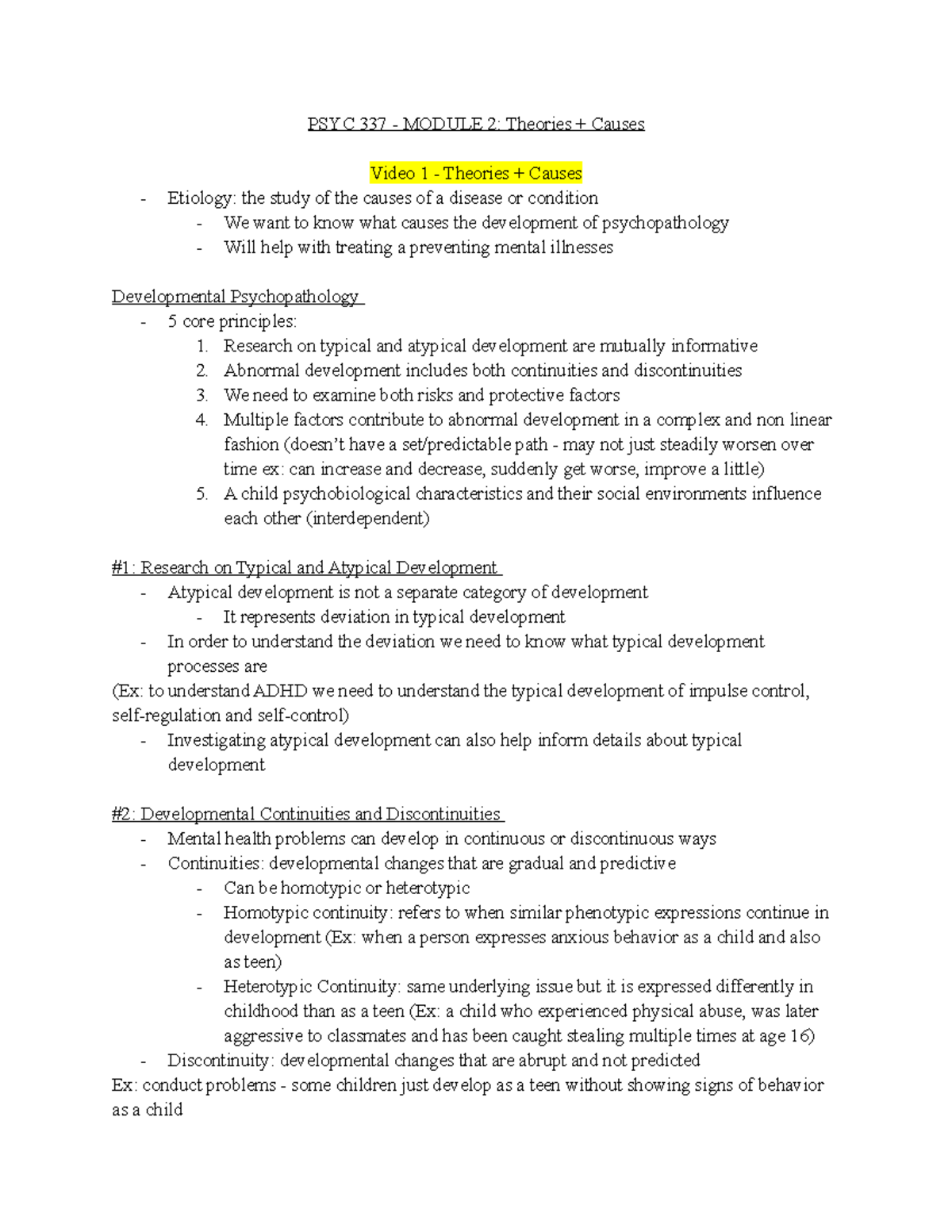 PSYC 337 - Module 2 - PSYC 337 - MODULE 2: Theories + Causes Video 1 ...