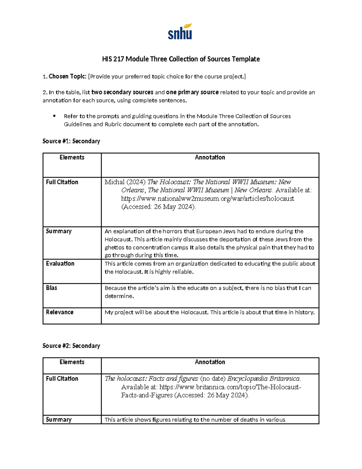 HIS 217 Module 3 Project Draft - HIS 217 Module Three Collection of ...