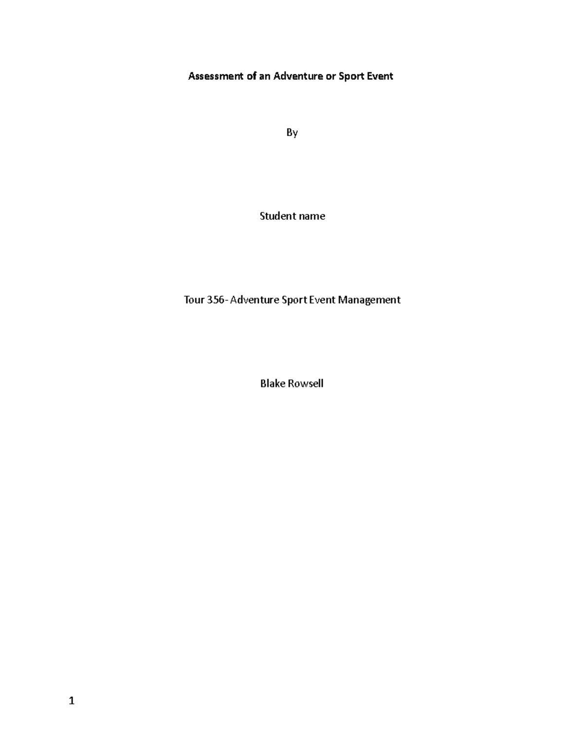 Assessment of an Adventure or Sport Event - Assessment of an Adventure ...